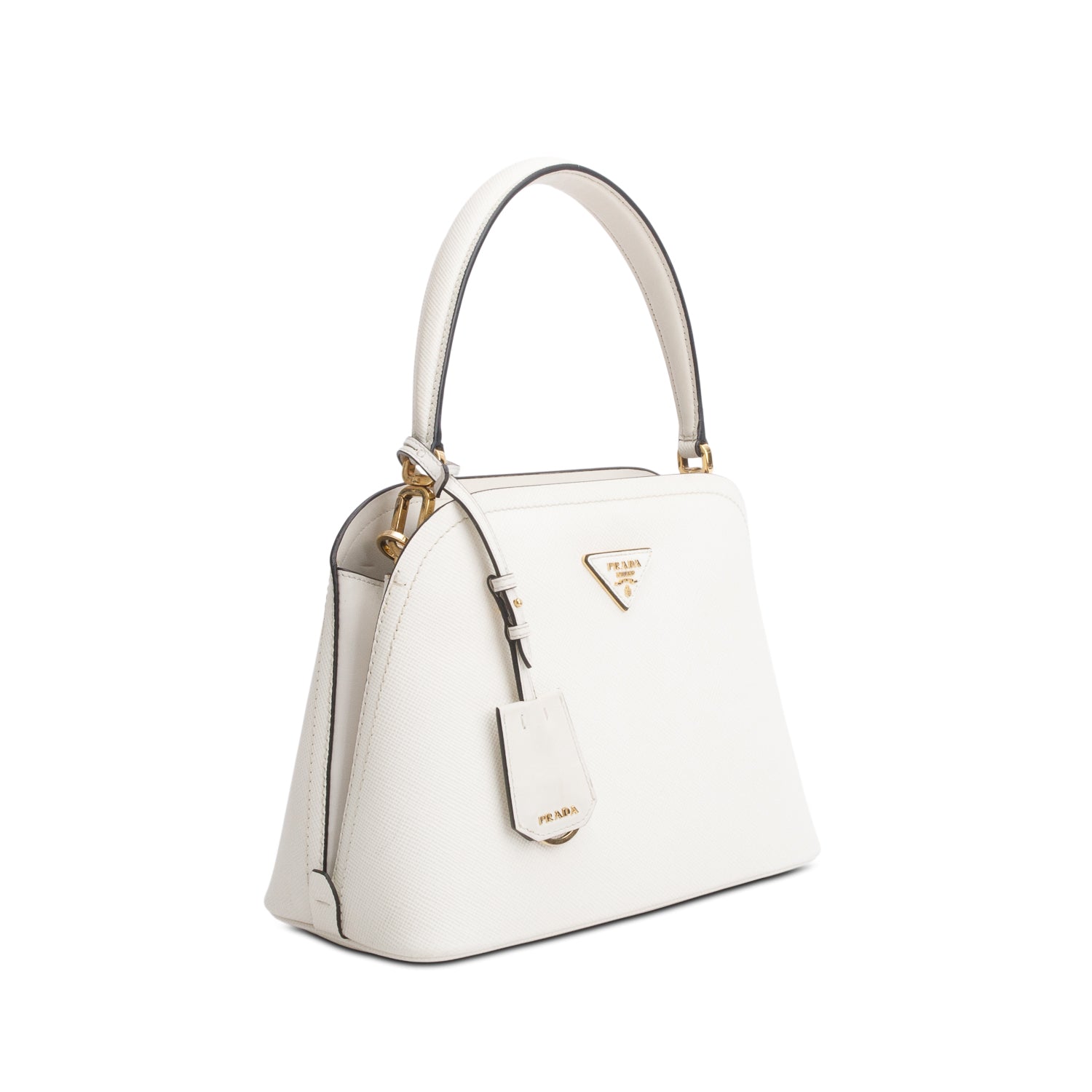 Prada White Saffiano Lux Matinee Tote w/ Strap & Authenticity Card