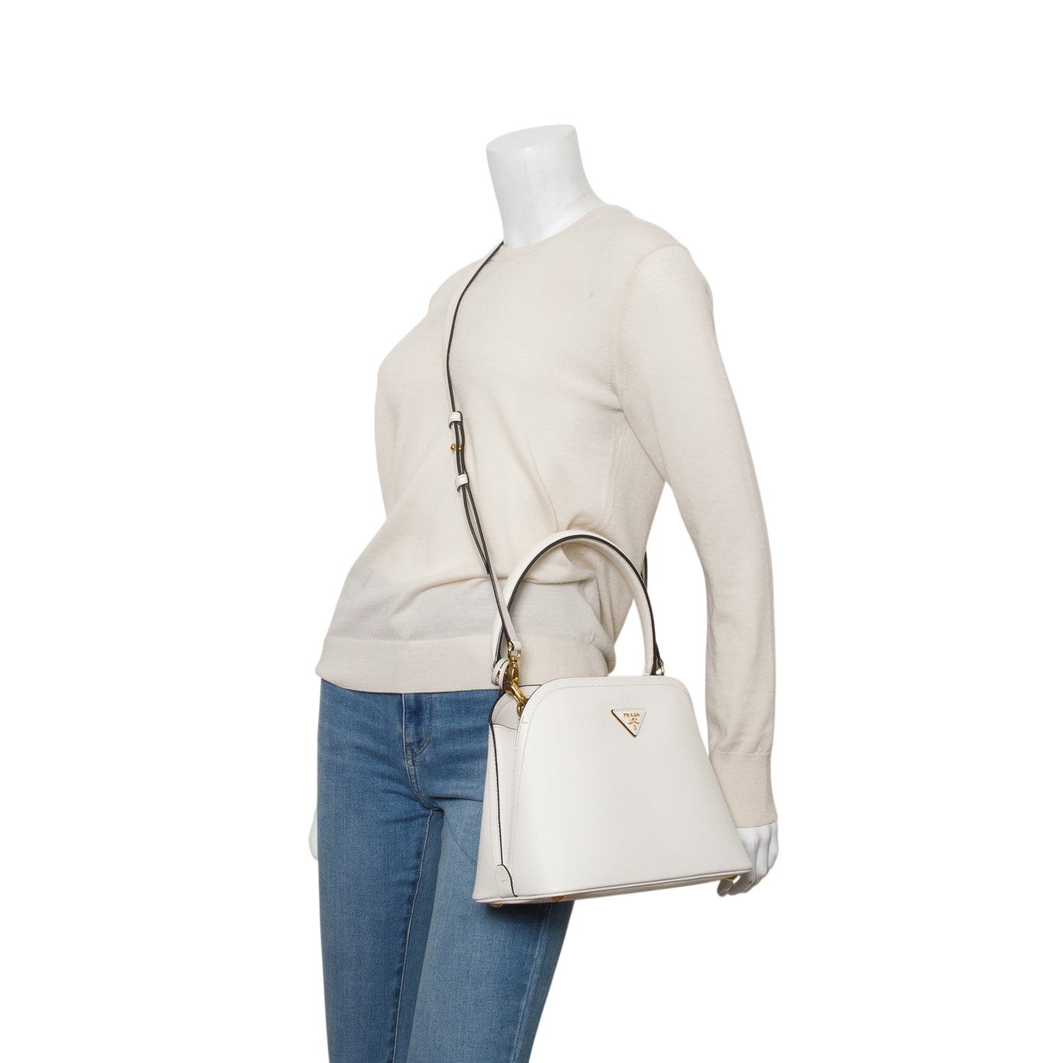 Prada White Saffiano Lux Matinee Tote w/ Strap & Authenticity Card