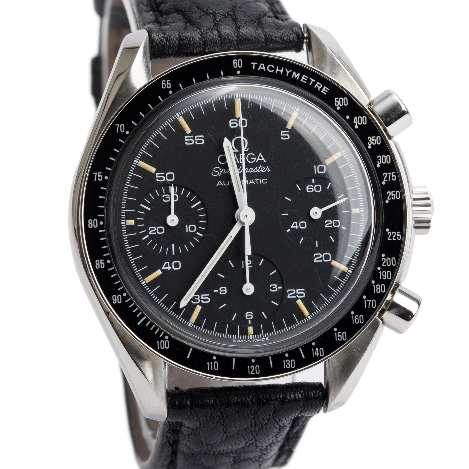 Omega Stainless Steel Speedmaster Reduced 39 MM Automatic Chronograph Watch Black Dial