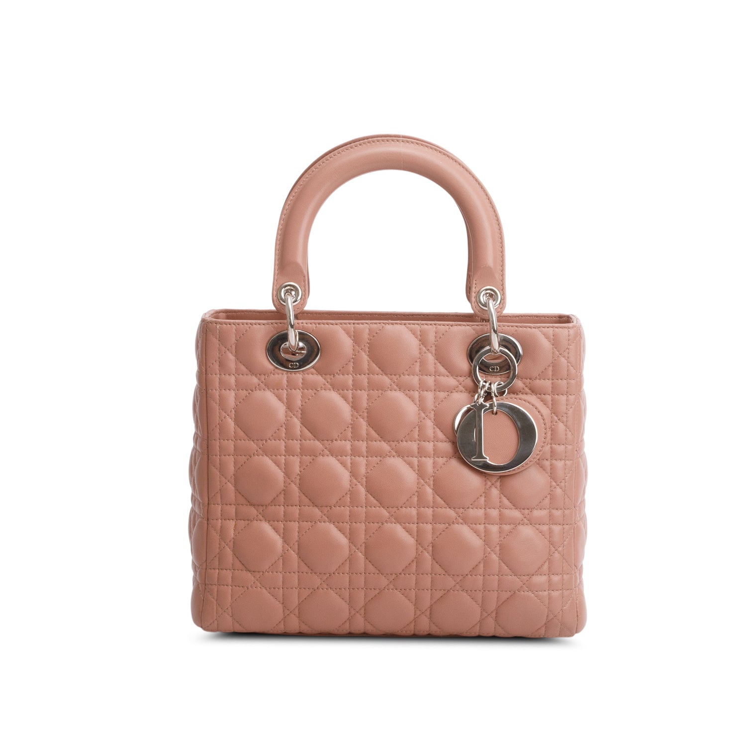 Christian Dior Pink Cannage Lambskin Leather Medium Lady Dior Bag w/ Strap