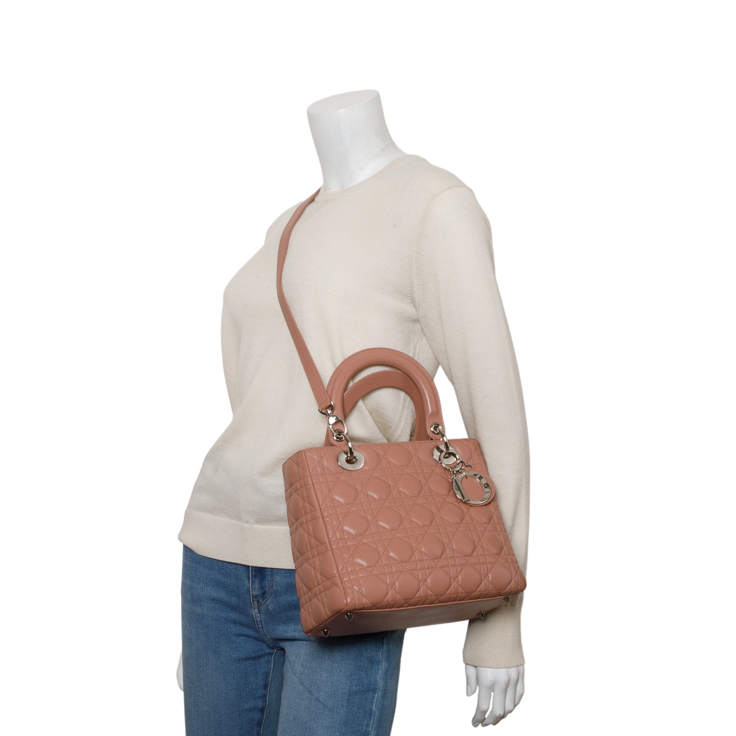Christian Dior Pink Cannage Lambskin Leather Medium Lady Dior Bag w/ Strap