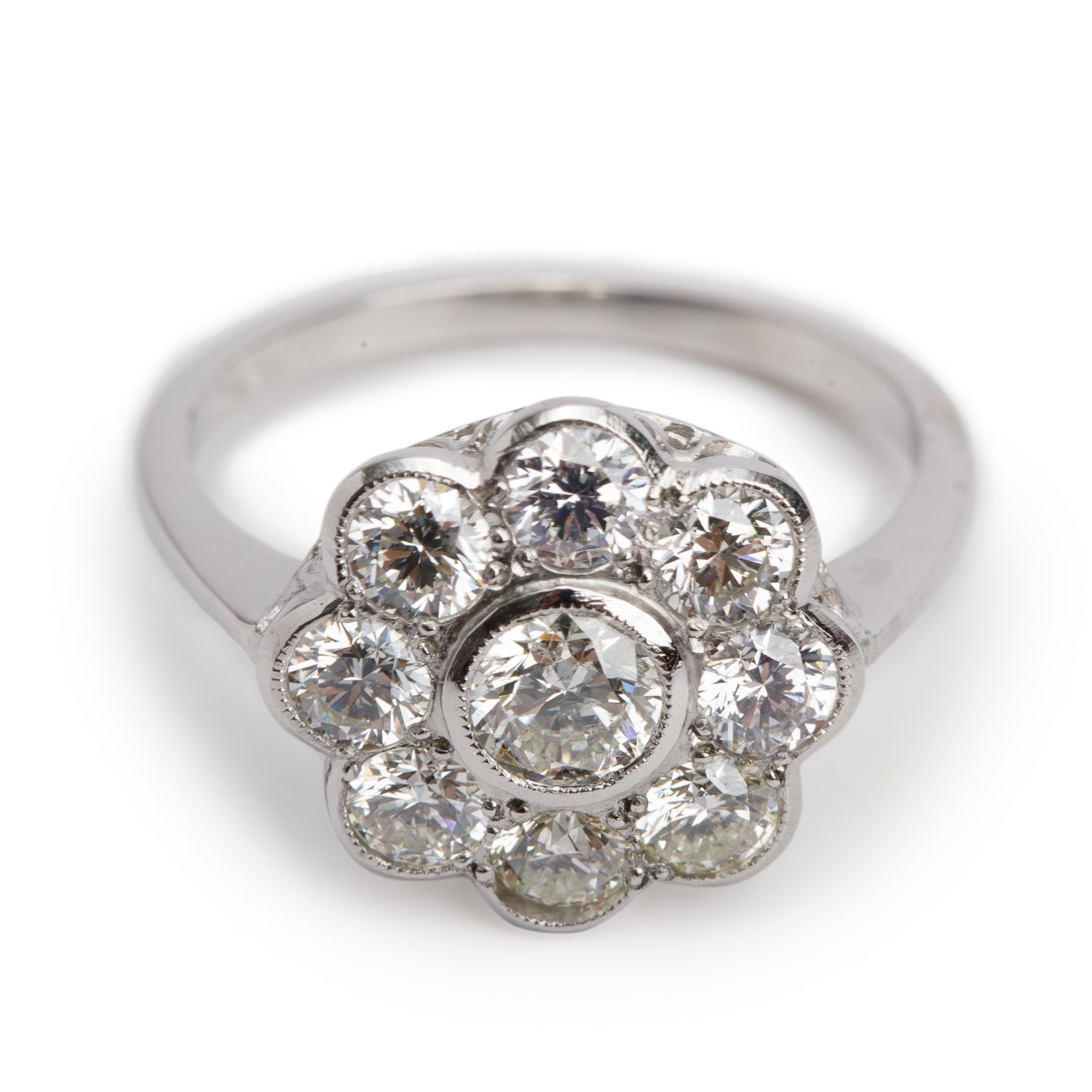 Platinum 1.50 tcw.  Diamond Floral Design Ring, Size 7