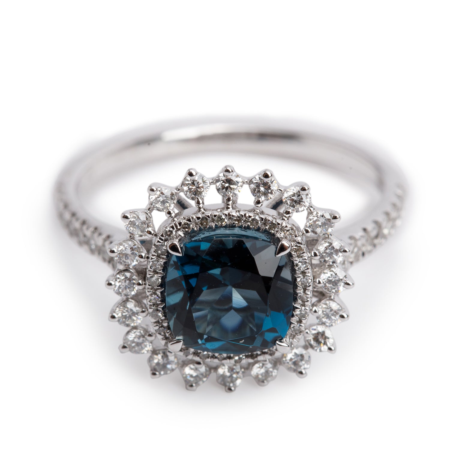 10k White Gold Blue Topaz and Diamond Ring, Size 7.25