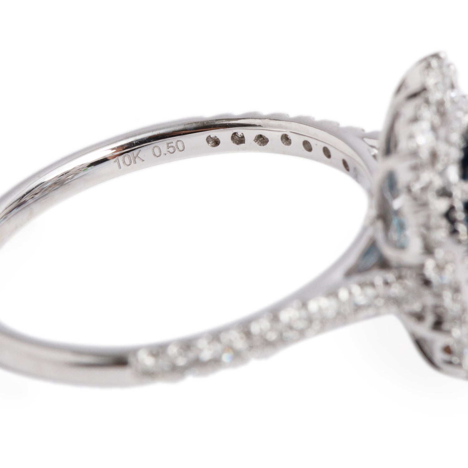 10k White Gold Blue Topaz and Diamond Ring, Size 7.25