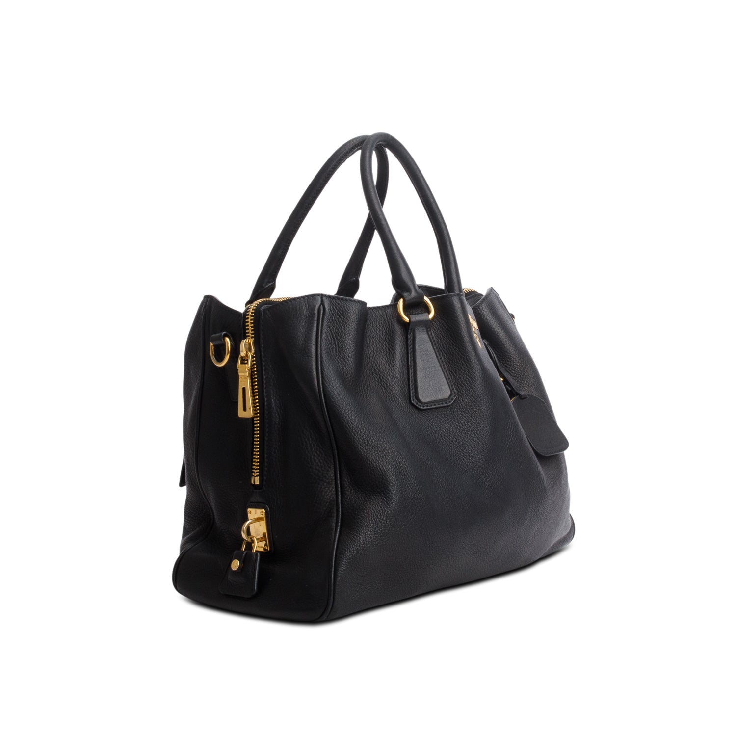 Prada Black Vitello Daino Convertible Tote w/ Strap