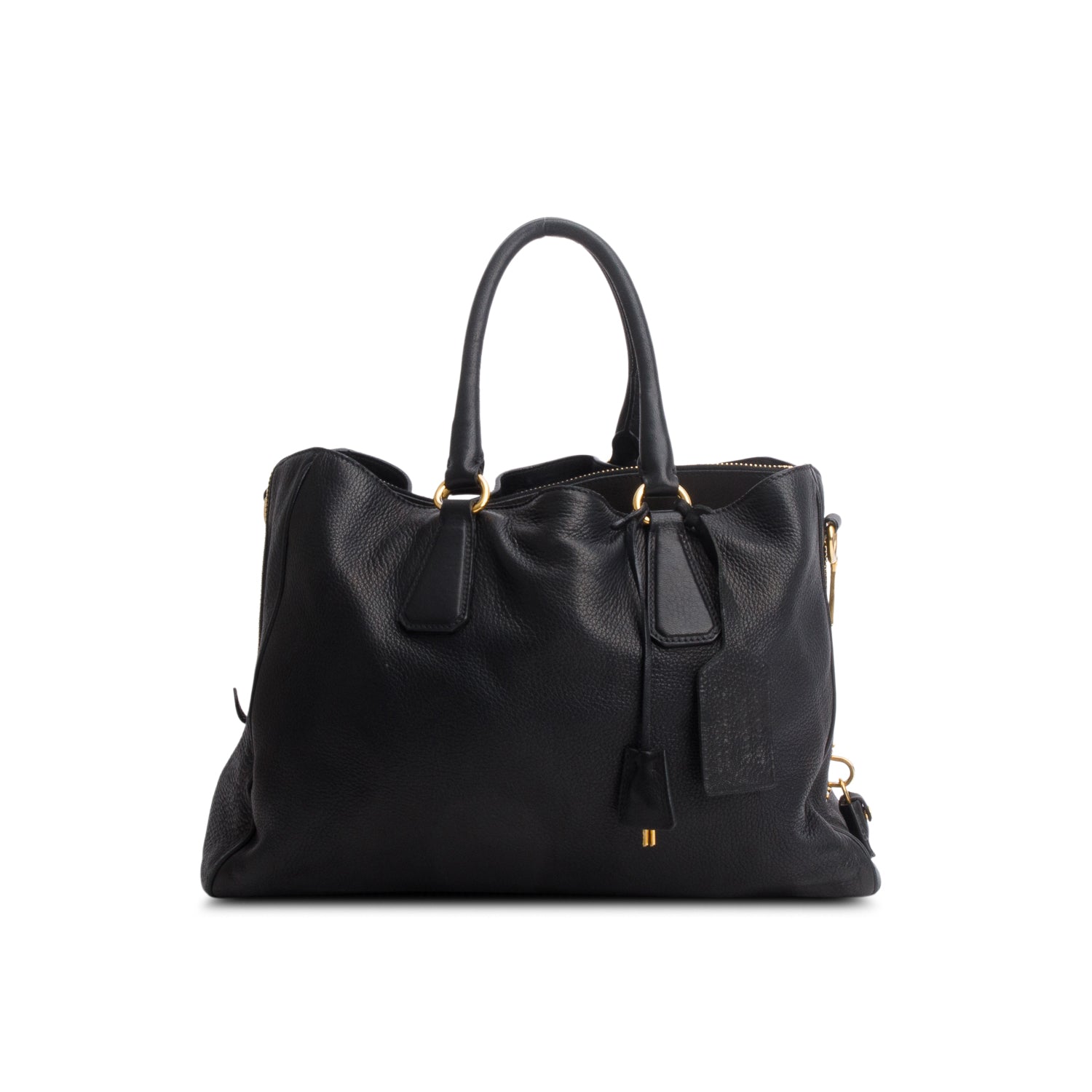 Prada Black Vitello Daino Convertible Tote w/ Strap