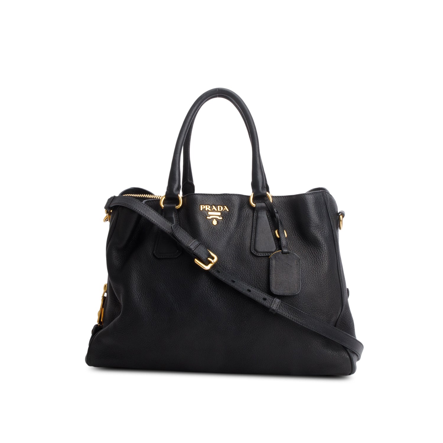 Prada Black Vitello Daino Convertible Tote w/ Strap