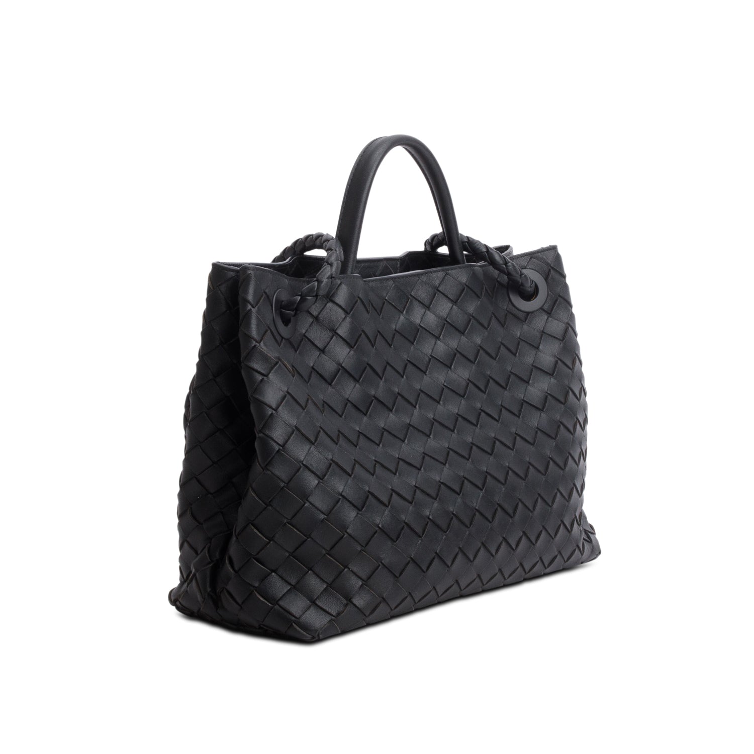 Bottega Veneta 2023 Black Nappa Intrecciato Medium Andiamo Shoulder Bag w/ Receipt