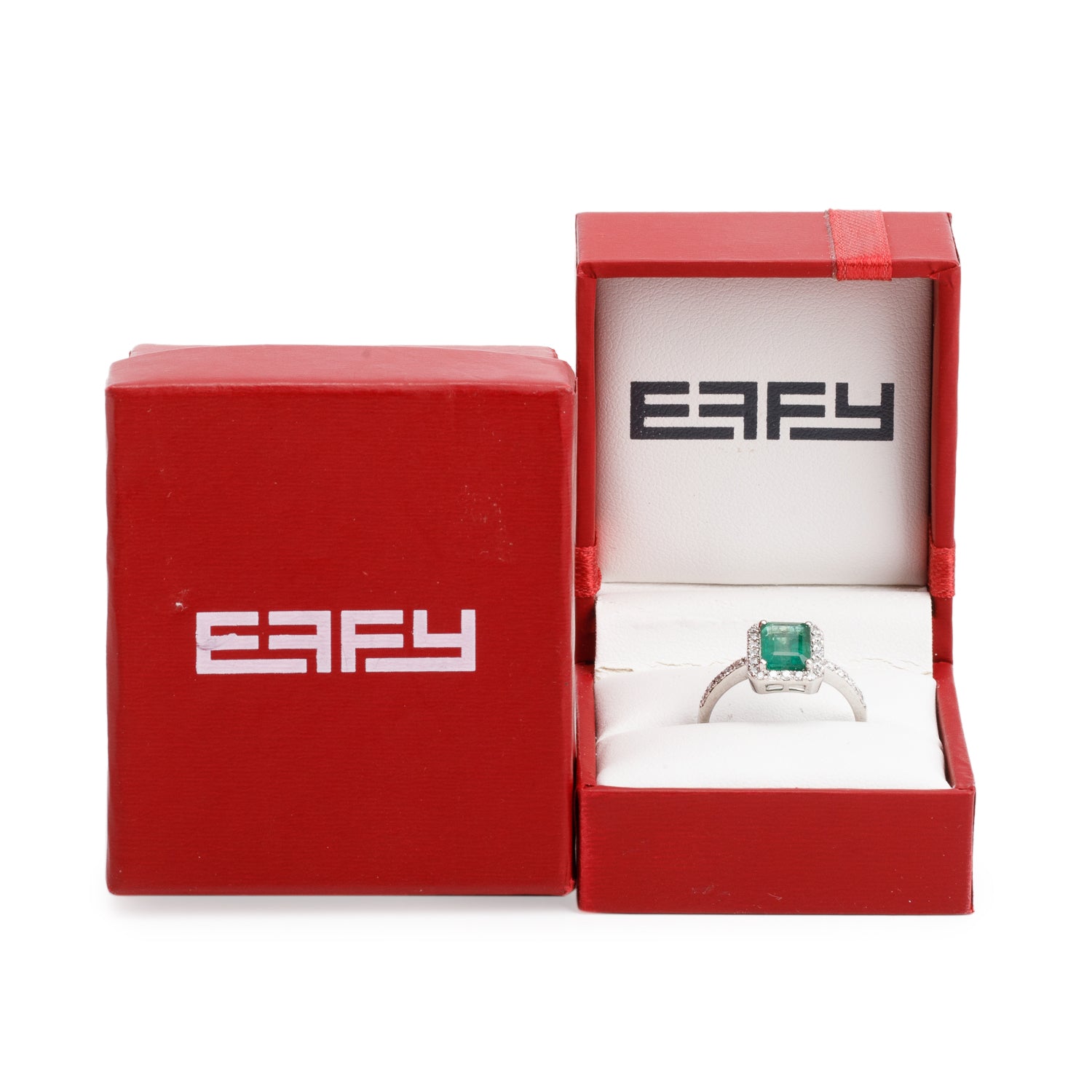 Effy 14k White Gold Emerald & Diamond Ring, Size 7 w/ Box