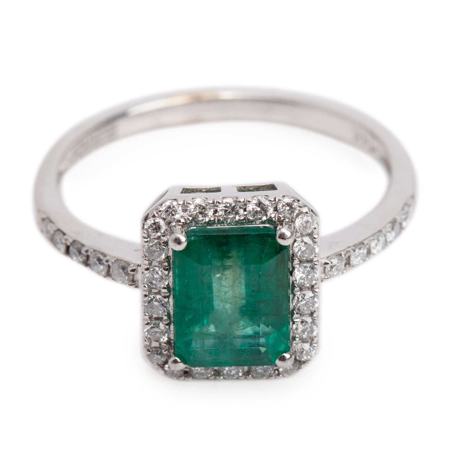 Effy 14k White Gold Emerald & Diamond Ring, Size 7 w/ Box