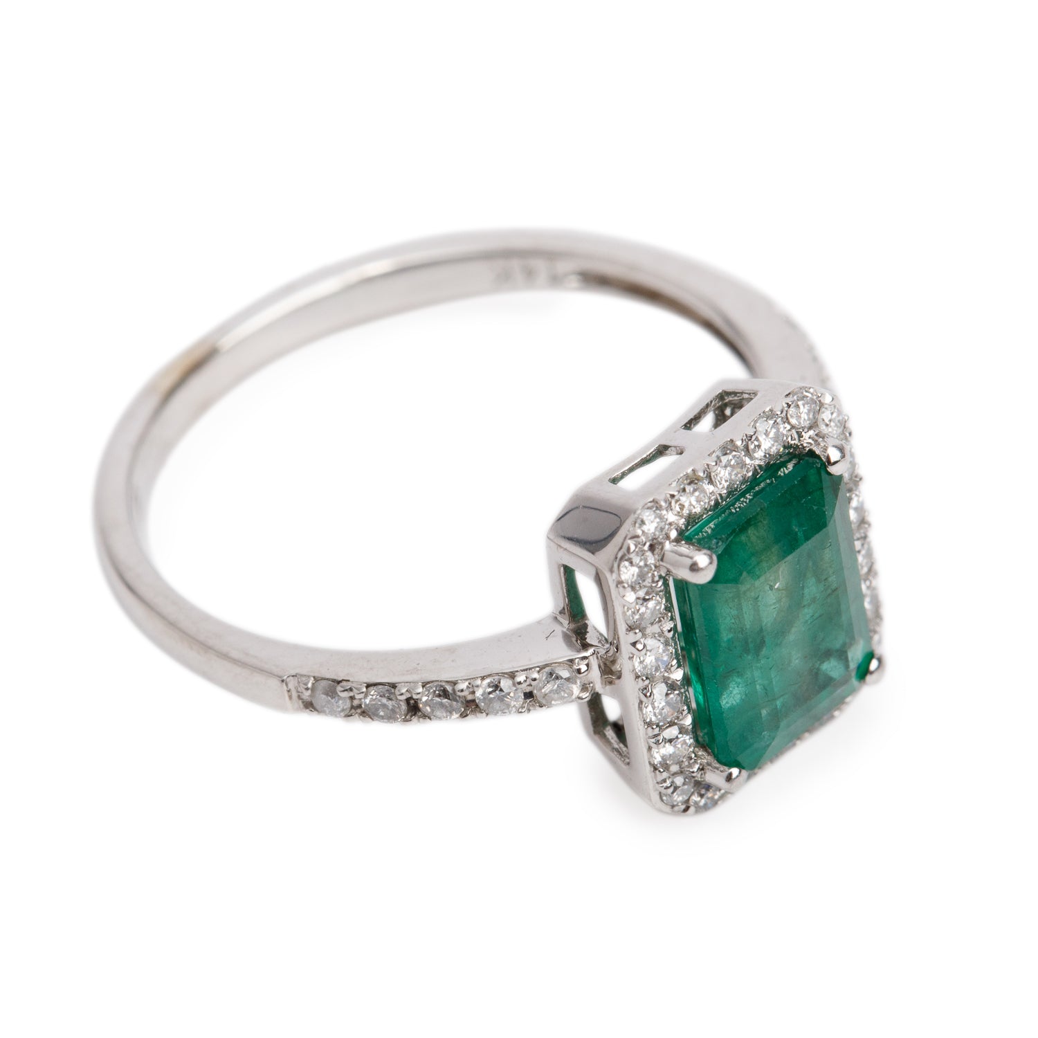 Effy 14k White Gold Emerald & Diamond Ring, Size 7 w/ Box