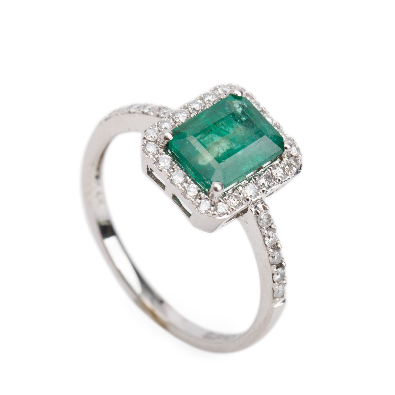 Effy 14k White Gold Emerald & Diamond Ring, Size 7 w/ Box