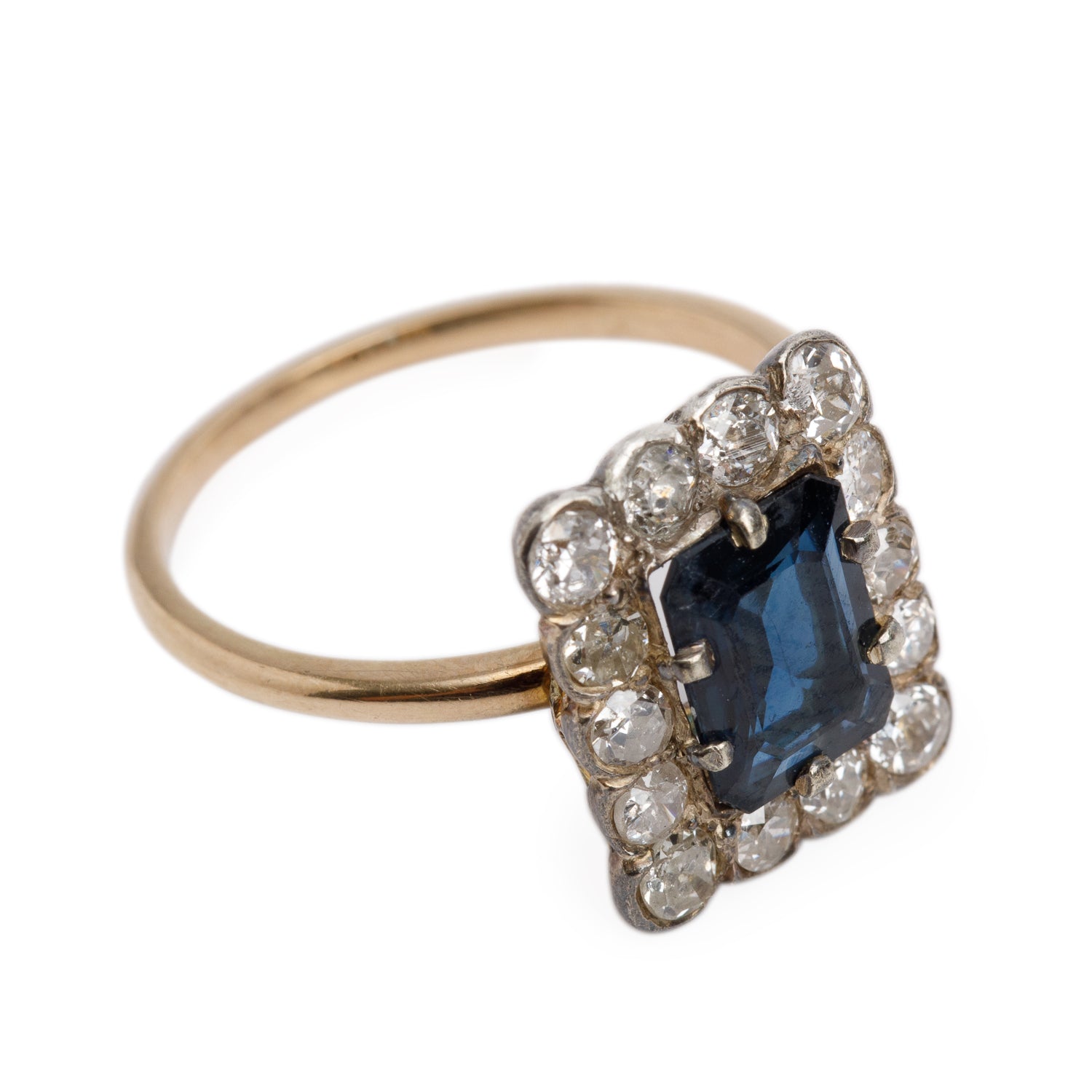 Antique 14k Yellow Gold Sapphire & Diamond Ring, Size 6