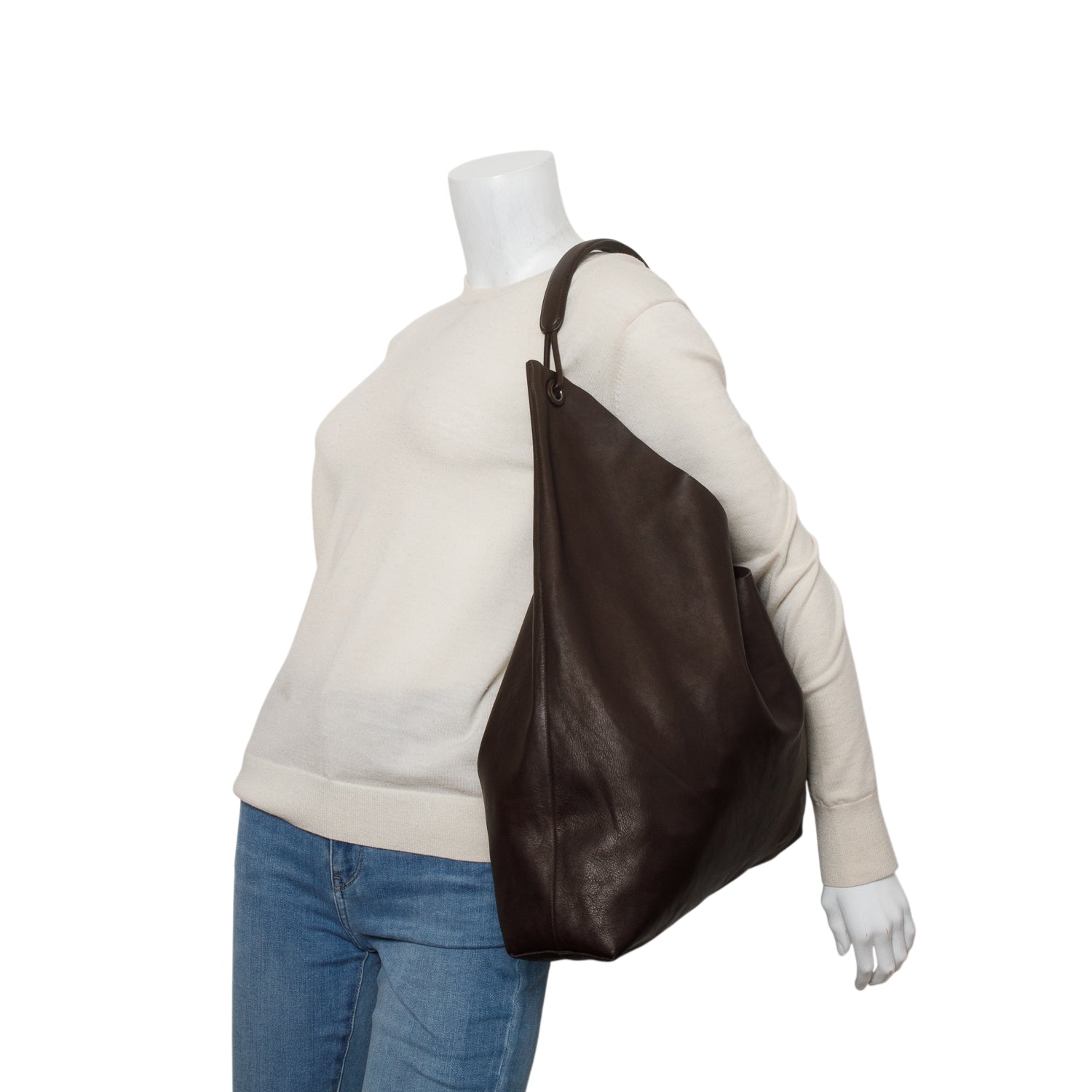 The Row Brown Buffed Nappa Lambskin Bindle 3 Tote w/ Pouch