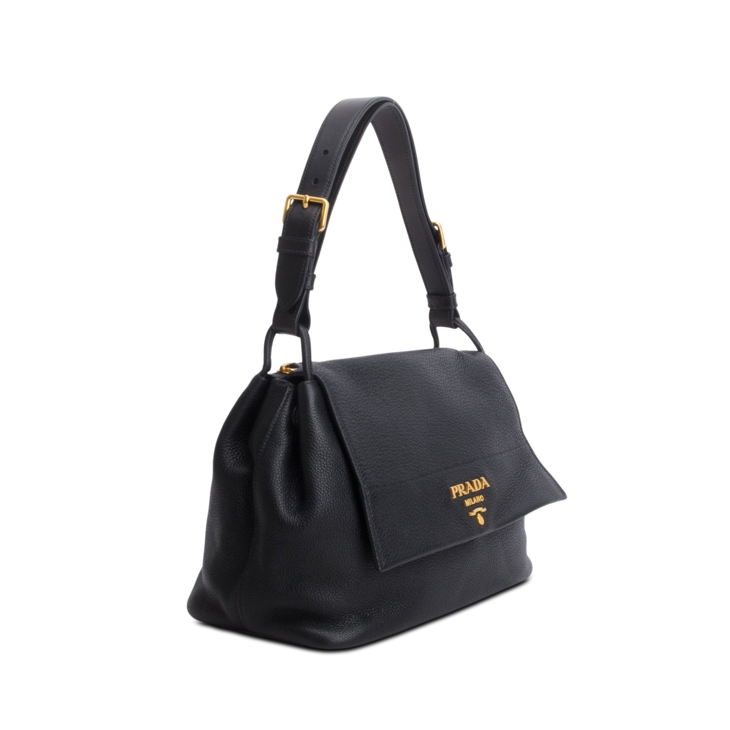 Prada 2022 Black Vitello Daino Leather Flap Shoulder Bag w/ Authenticity Card & Receipt