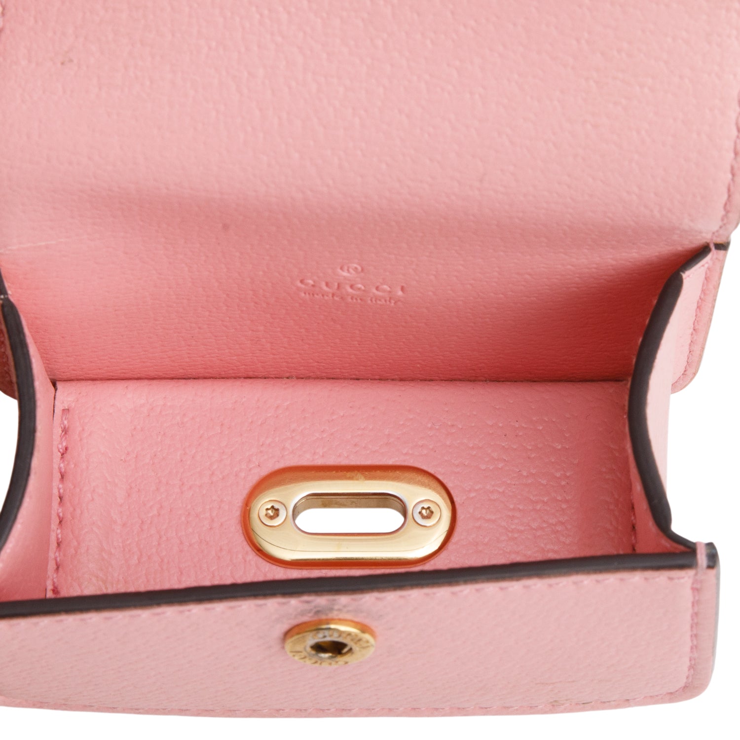 Gucci Pink Dollar Calfskin Interlocking G Etiquette Holder w/ Box & Chain