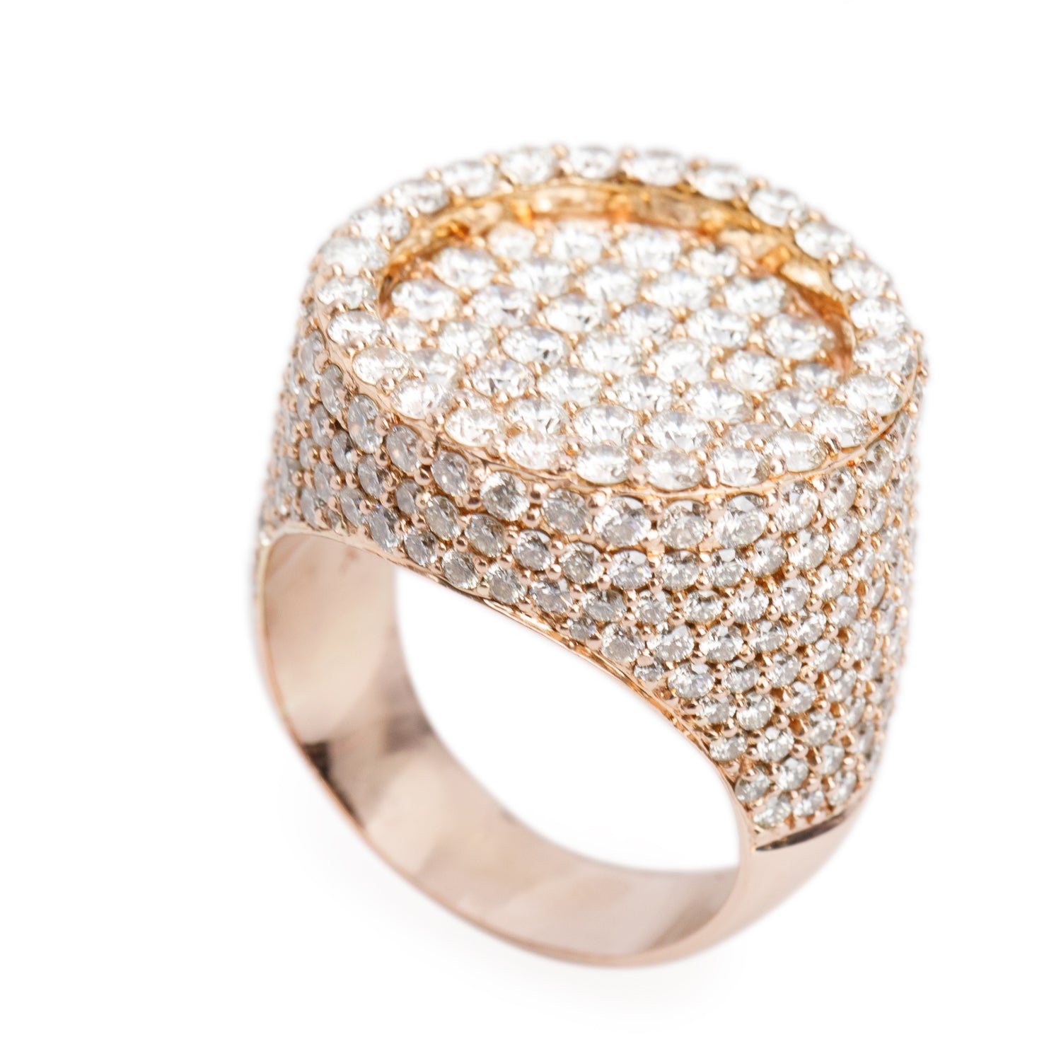 14k Rose Gold Diamond Pave Diamond Signet Ring, Size 9