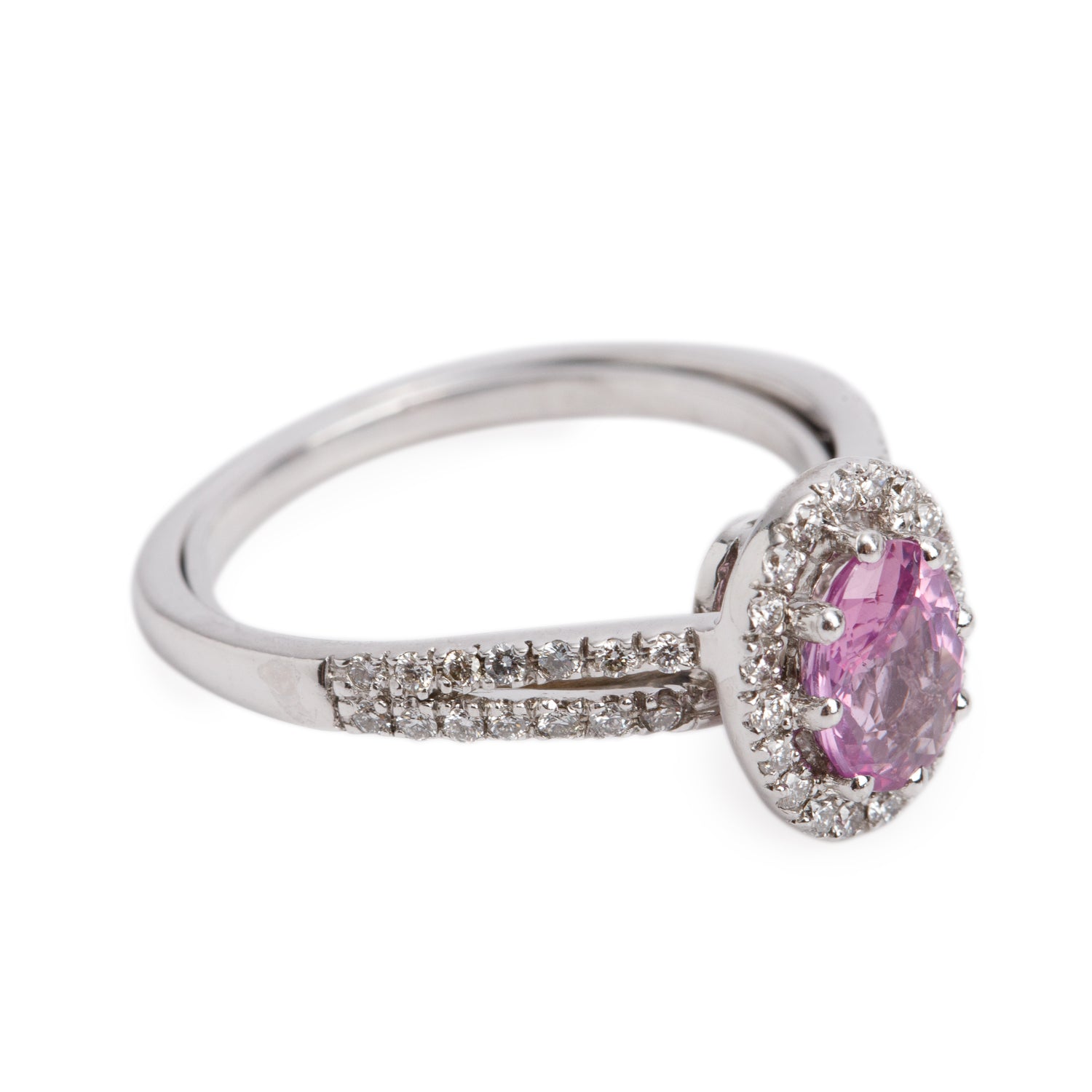 14k White Gold Pink Sapphire and Diamond Ring, Size 5.25