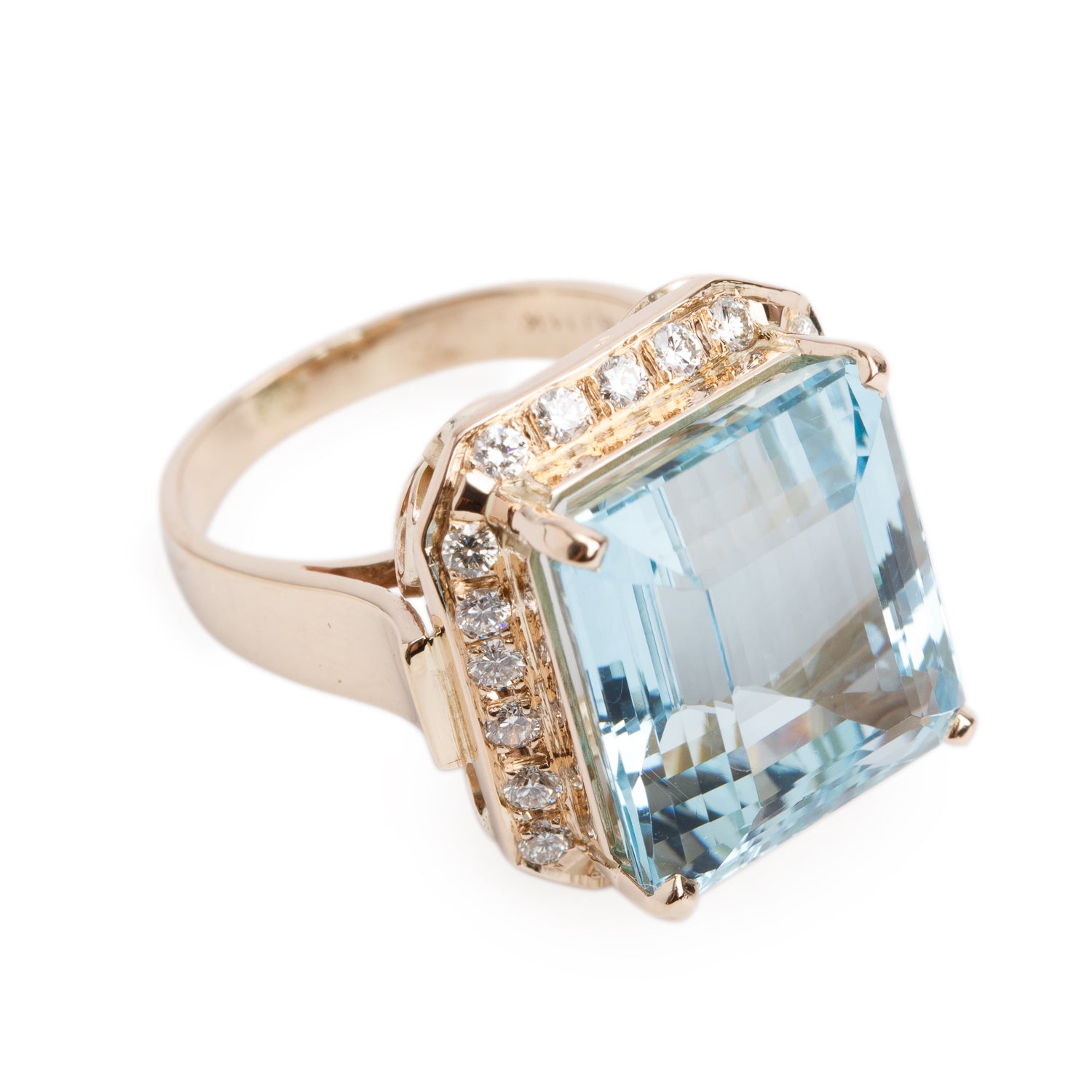 14k Yellow Gold Aquamarine & Diamond Ring, Size 6.75