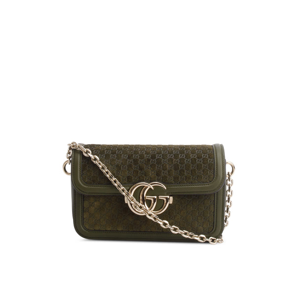 Gucci Green Suede Monogram Go Small Shoulder Bag w/ Straps – OLIVER'S
