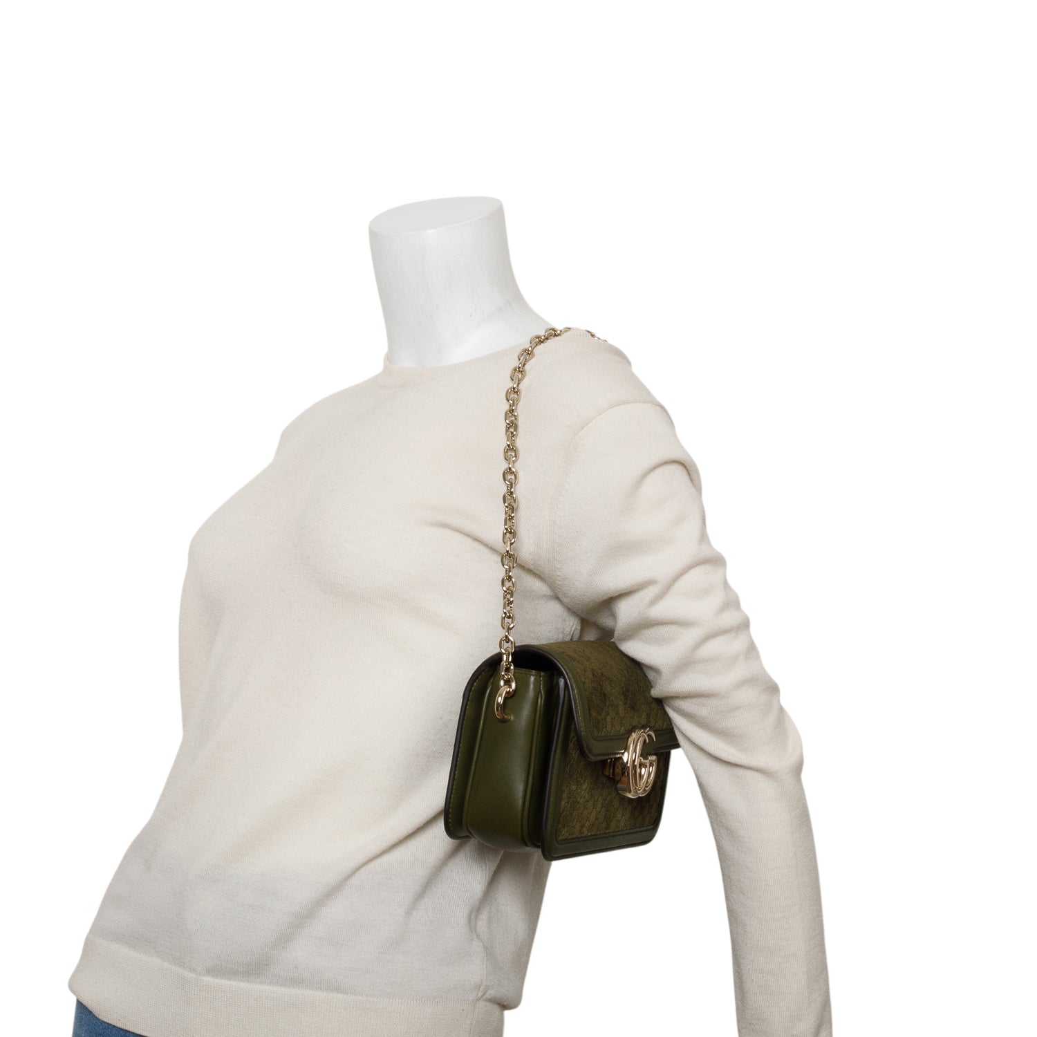 Gucci Green Suede Monogram Go Small Shoulder Bag w/ Straps