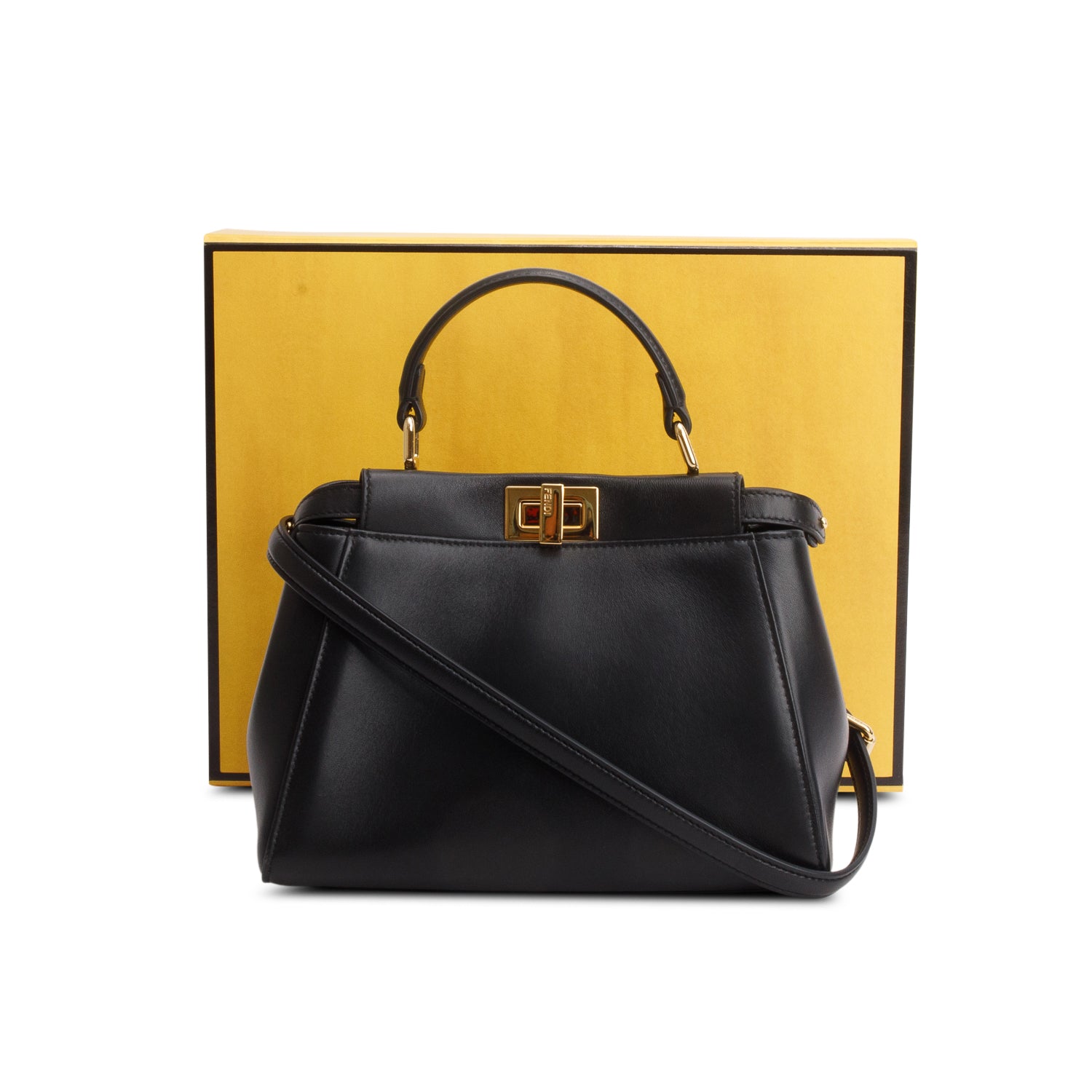 Fendi 2022 Black Lambskin Mini Peekaboo Bag w/ Box, Receipt & Strap