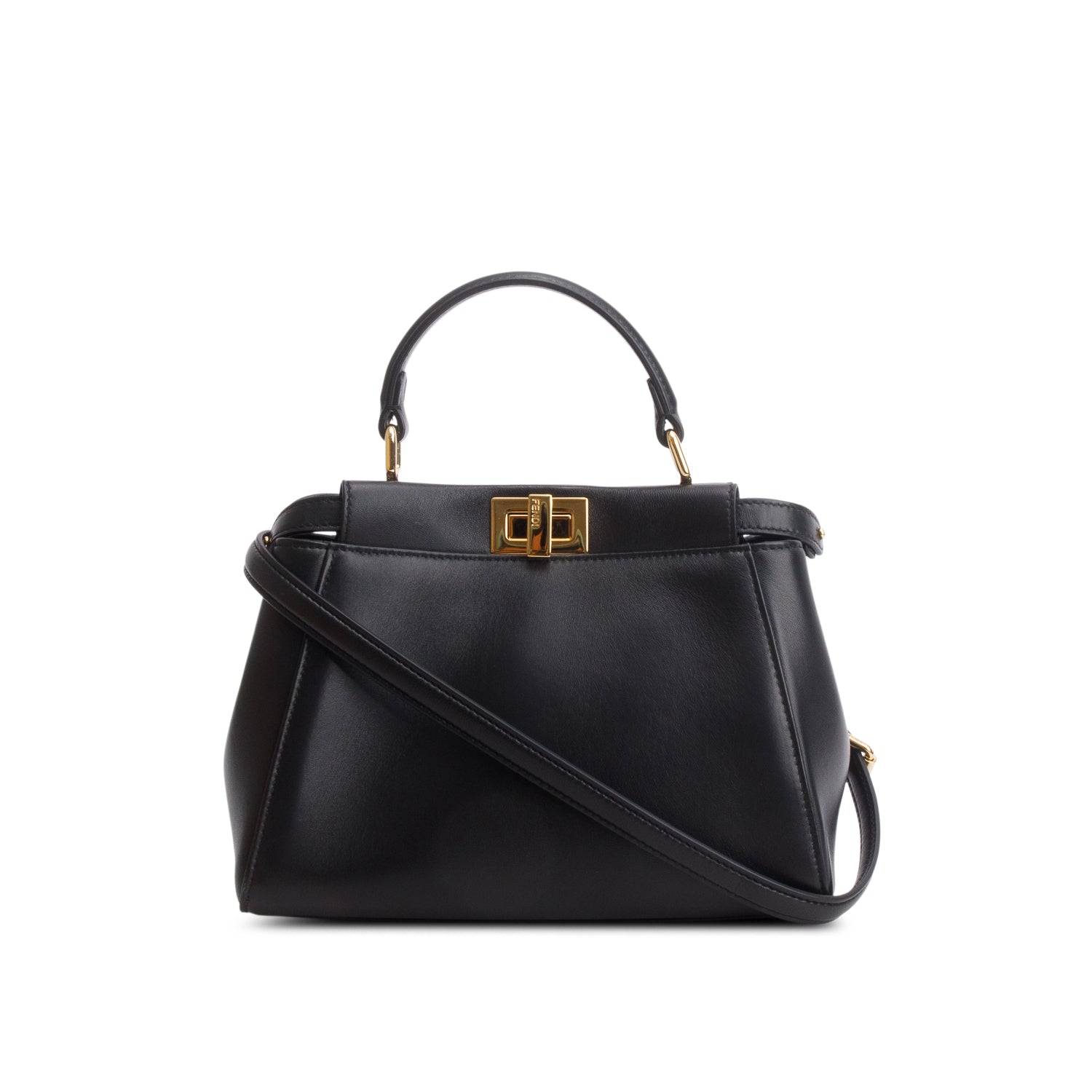 Fendi 2022 Black Lambskin Mini Peekaboo Bag w/ Box, Receipt & Strap