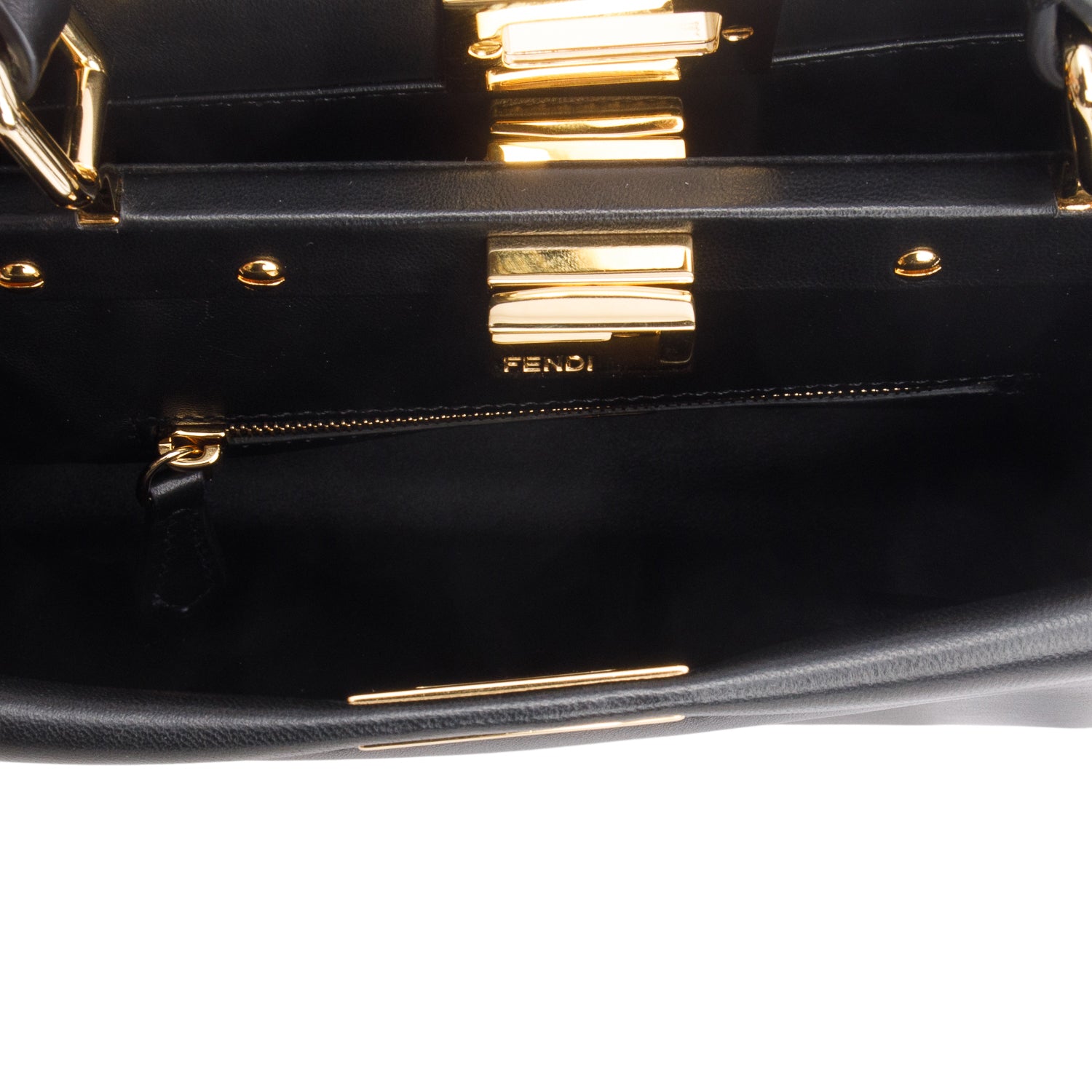 Fendi 2022 Black Lambskin Mini Peekaboo Bag w/ Box, Receipt & Strap
