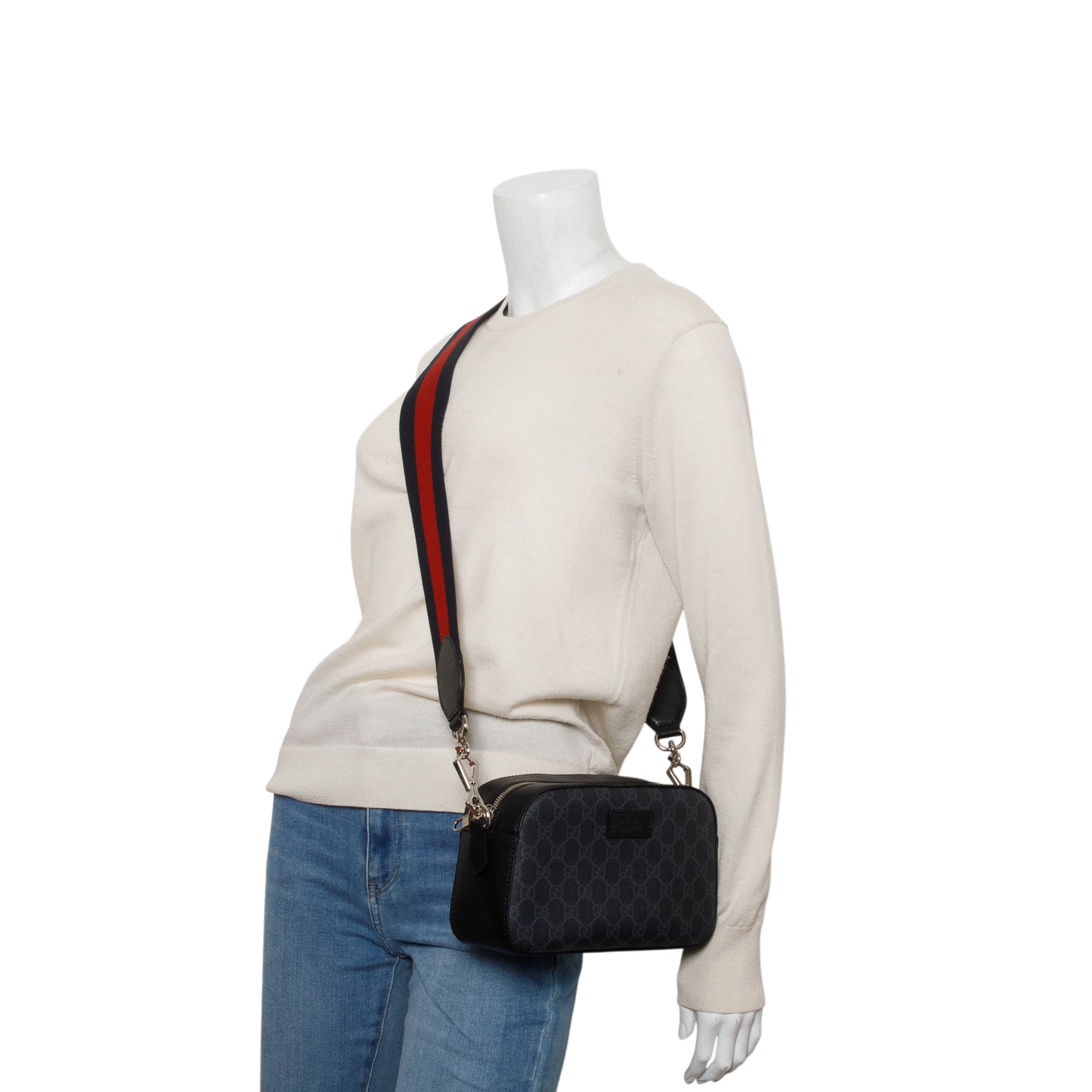 Gucci Black GG Supreme Monogram Web Shoulder Bag