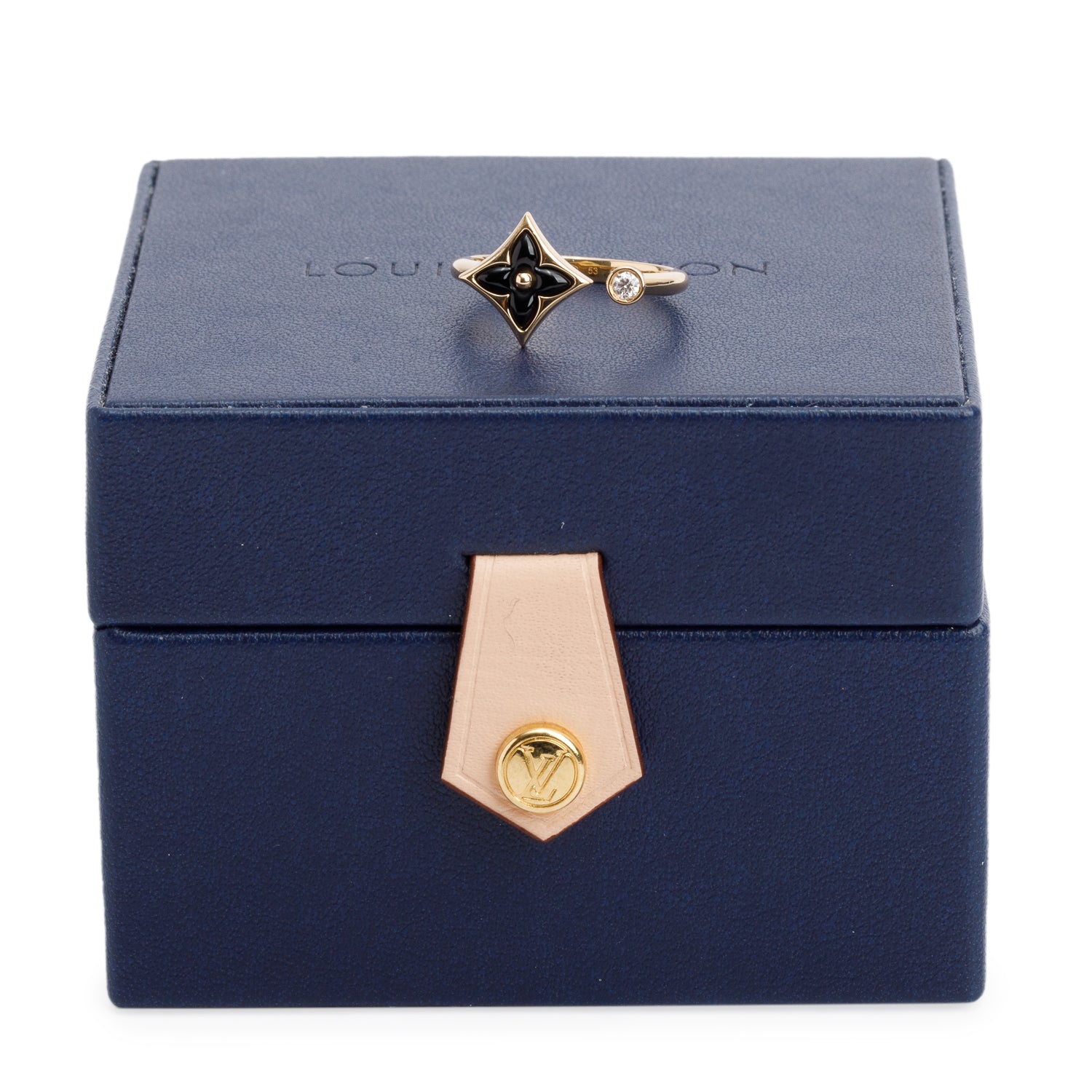 Louis Vuitton 2025 18k Yellow Gold Diamond & Onyx Mini Star Blossom Ring, Size 53 6.75 w/ Box & Receipt