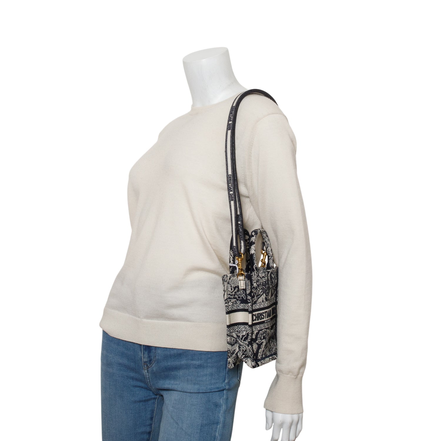 Christian Dior 2022 Black Canvas Toile de Jouy Embroidered Mini Book Tote w/ Strap
