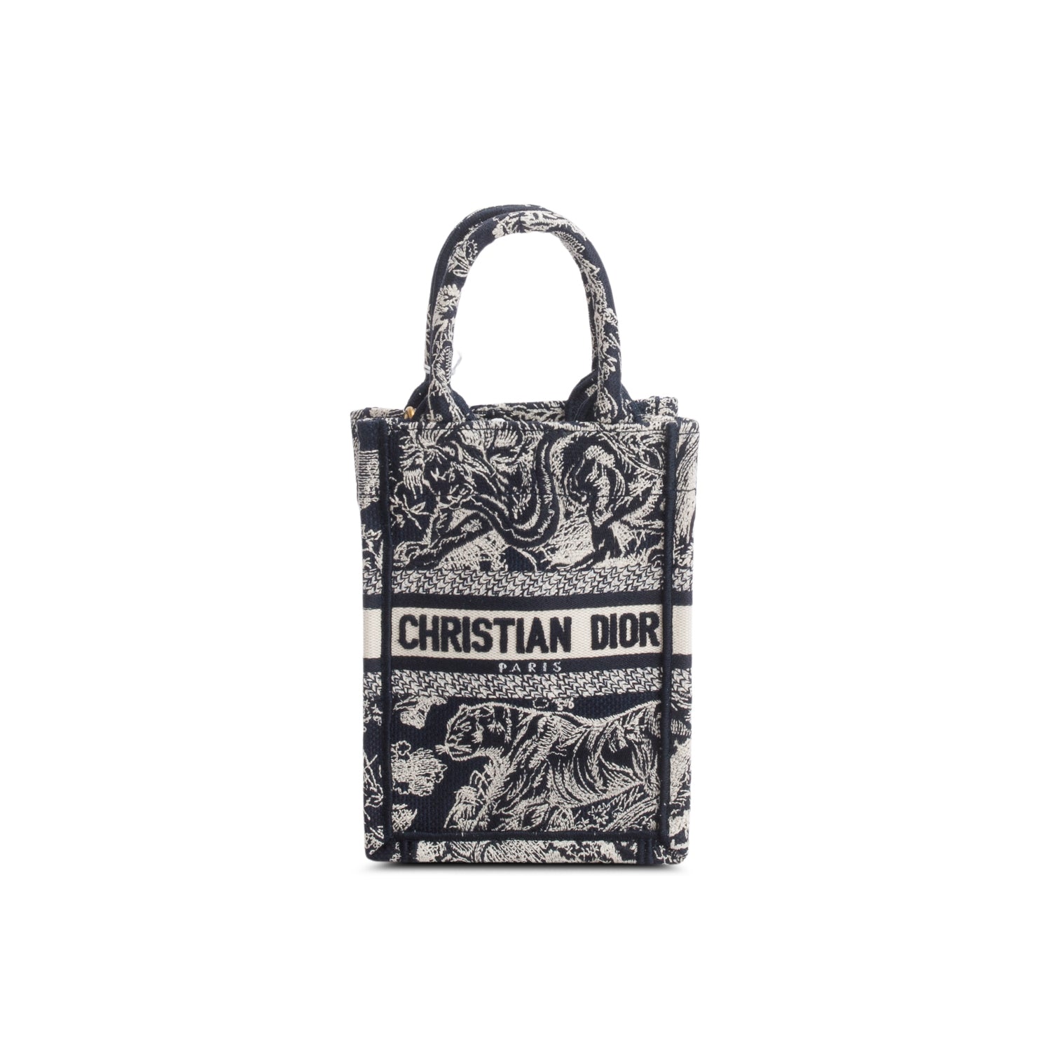 Christian Dior 2022 Black Canvas Toile de Jouy Embroidered Mini Book Tote w/ Strap