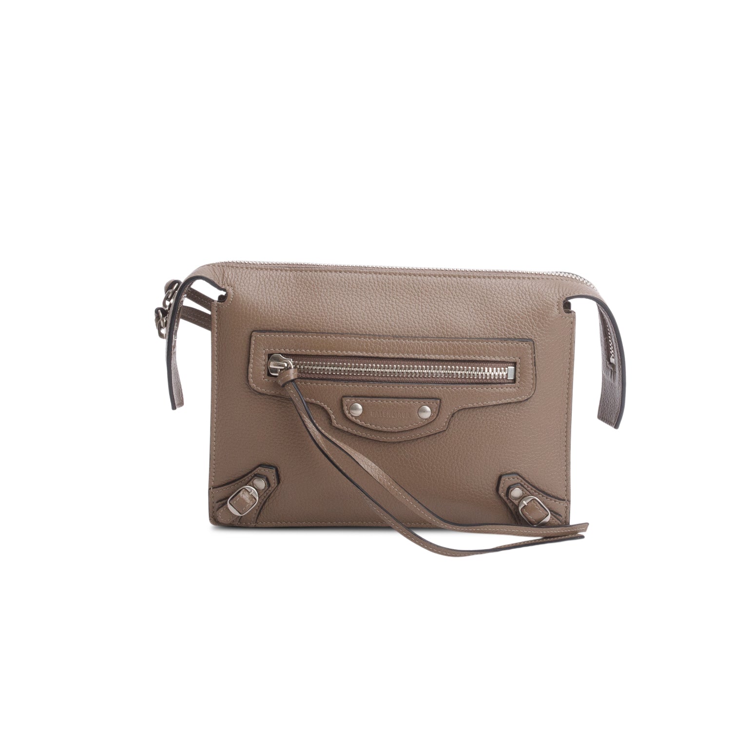 Balenciaga Brown Grained Calfskin Neo Classic Zip Around Crossbody Bag
