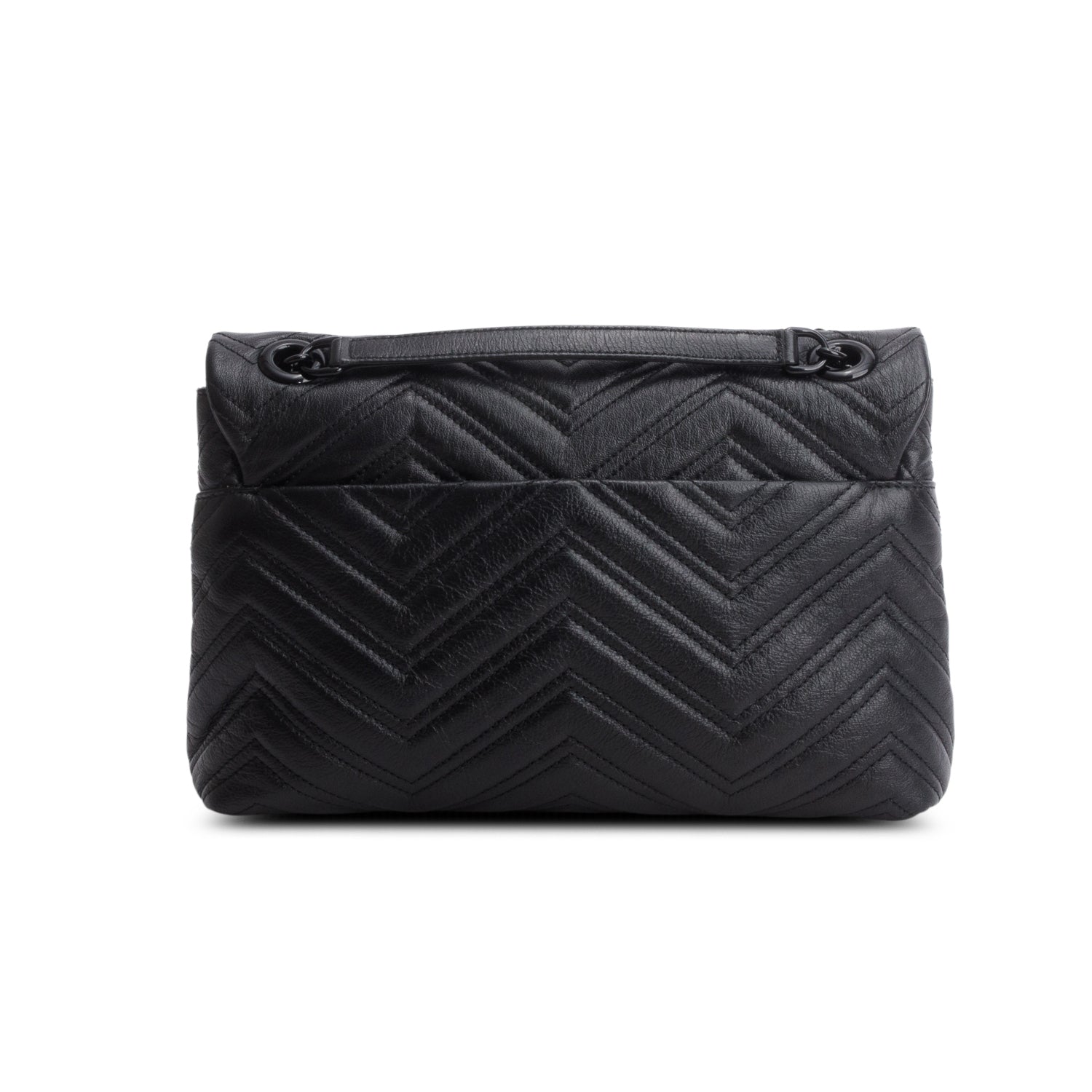 Gucci Black Soft Matelasse Chevron Leather GG Marmont Medium Shoulder Bag w/ Box