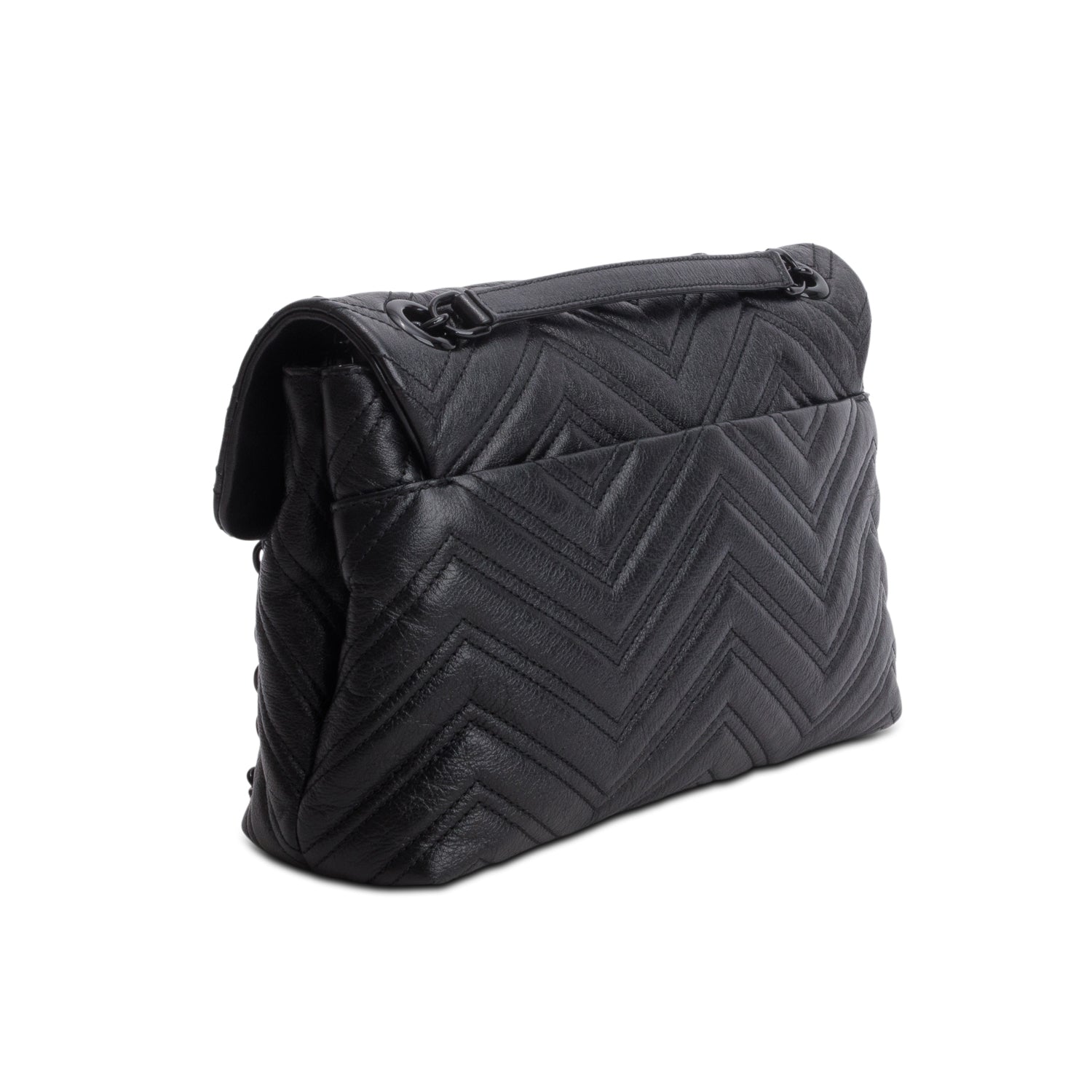 Gucci Black Soft Matelasse Chevron Leather GG Marmont Medium Shoulder Bag w/ Box