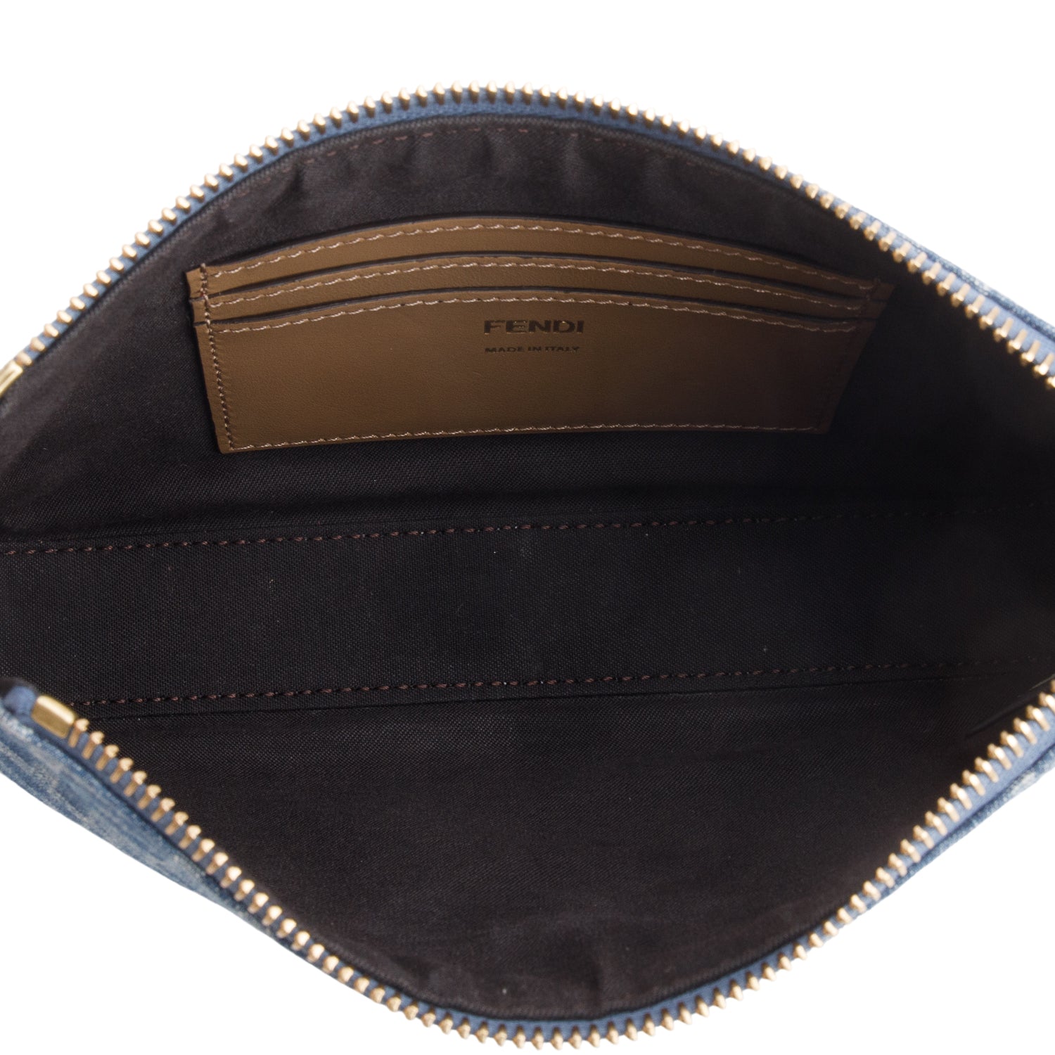 Fendi Blue Denim Effect Fabric Jacquard FF Baguette Pouch w/ Box & Straps