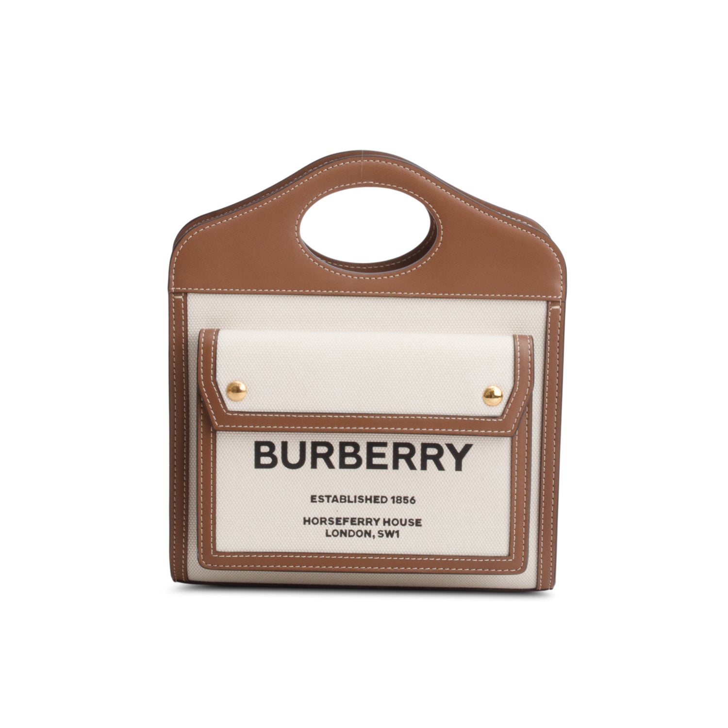 Burberry White Canvas Smooth Calfskin Two Tone Mini Pocket Bag w/ Box & Strap