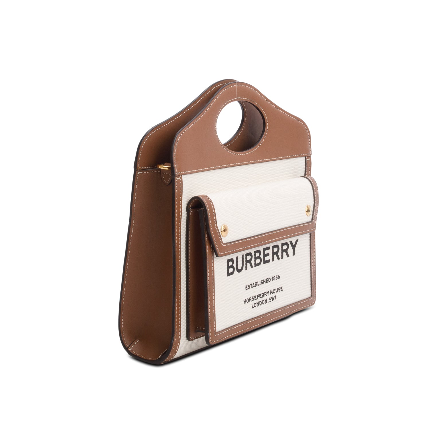 Burberry White Canvas Smooth Calfskin Two Tone Mini Pocket Bag w/ Box & Strap