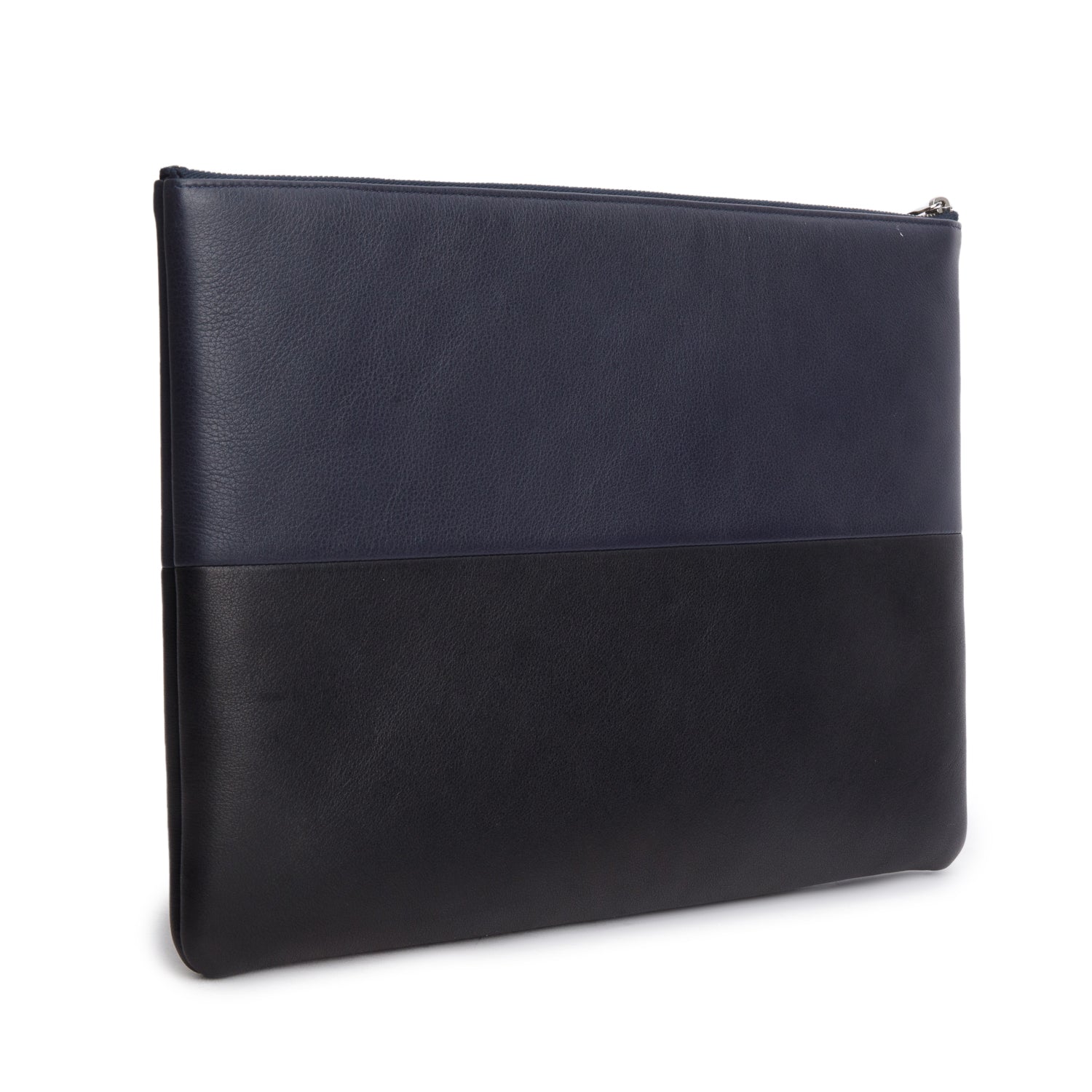 Chanel Black/Navy Lambskin Large Zip Pouch w/ Box & Authenticity Card