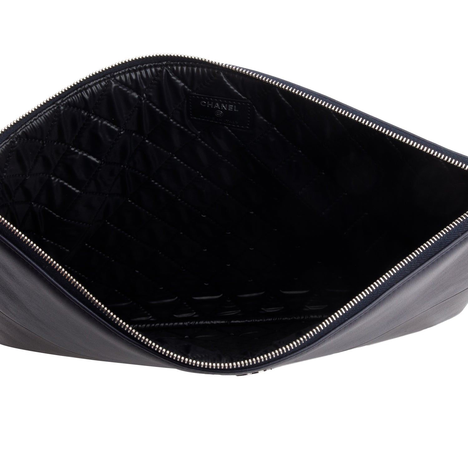 Chanel Black/Navy Lambskin Large Zip Pouch w/ Box & Authenticity Card