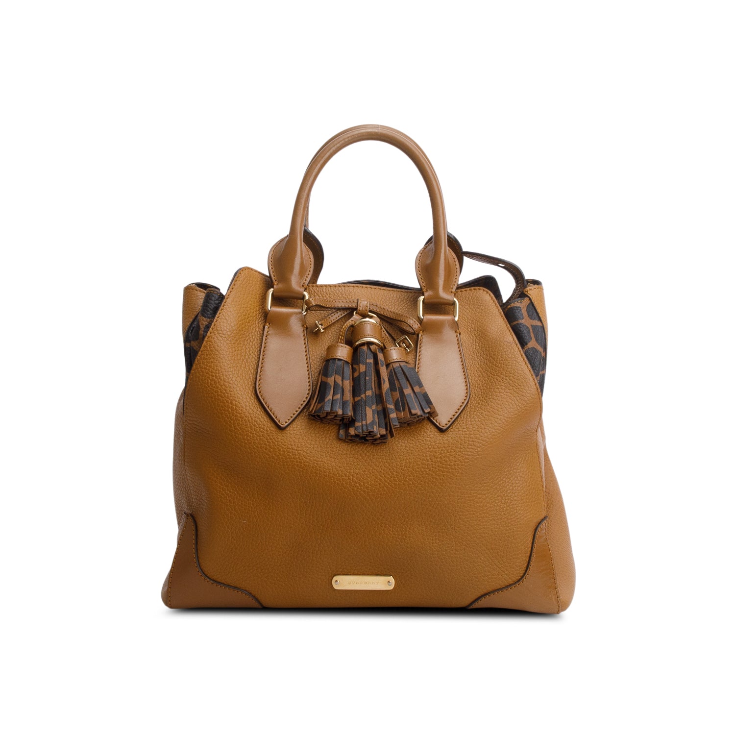 Burberry Brown Grained Calfskin Print Tassel Ablett Tote w/ Strap