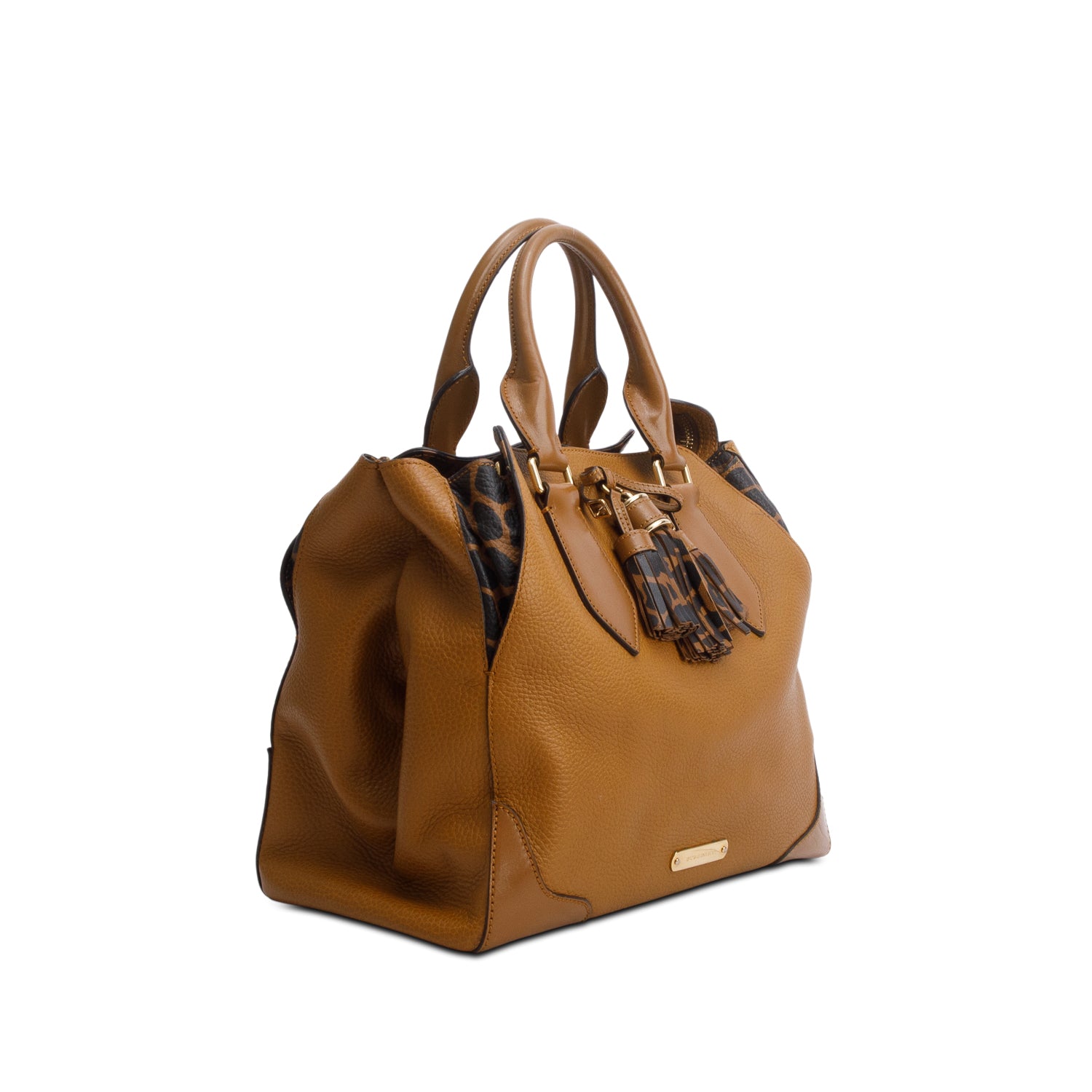 Burberry Brown Grained Calfskin Print Tassel Ablett Tote w/ Strap