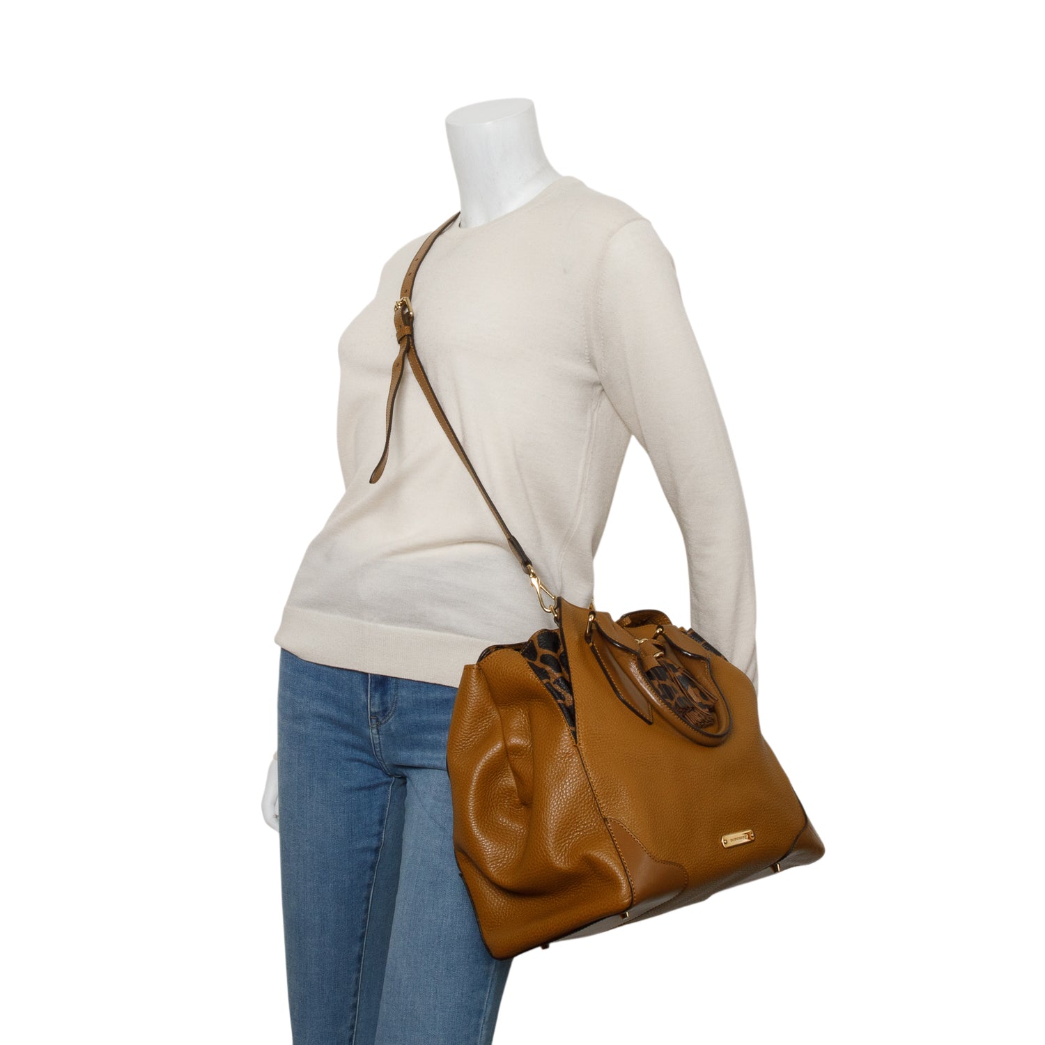 Burberry Brown Grained Calfskin Print Tassel Ablett Tote w/ Strap