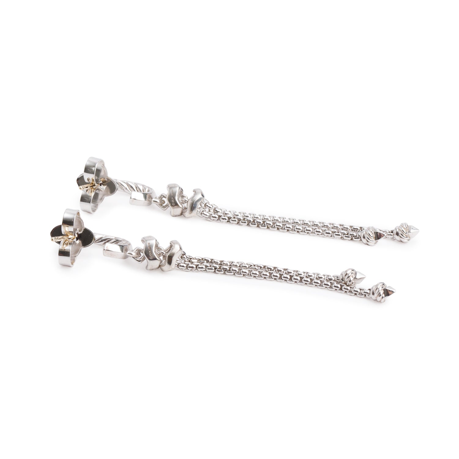 David Yurman Sterling Silver Diamond Tassel Drop Earrings w/ Box