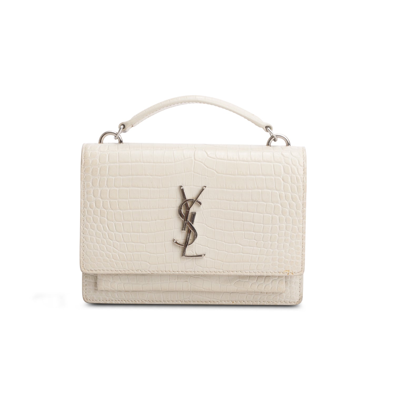 Saint Laurent Cream Crocodile Embossed Sunset Chain Wallet