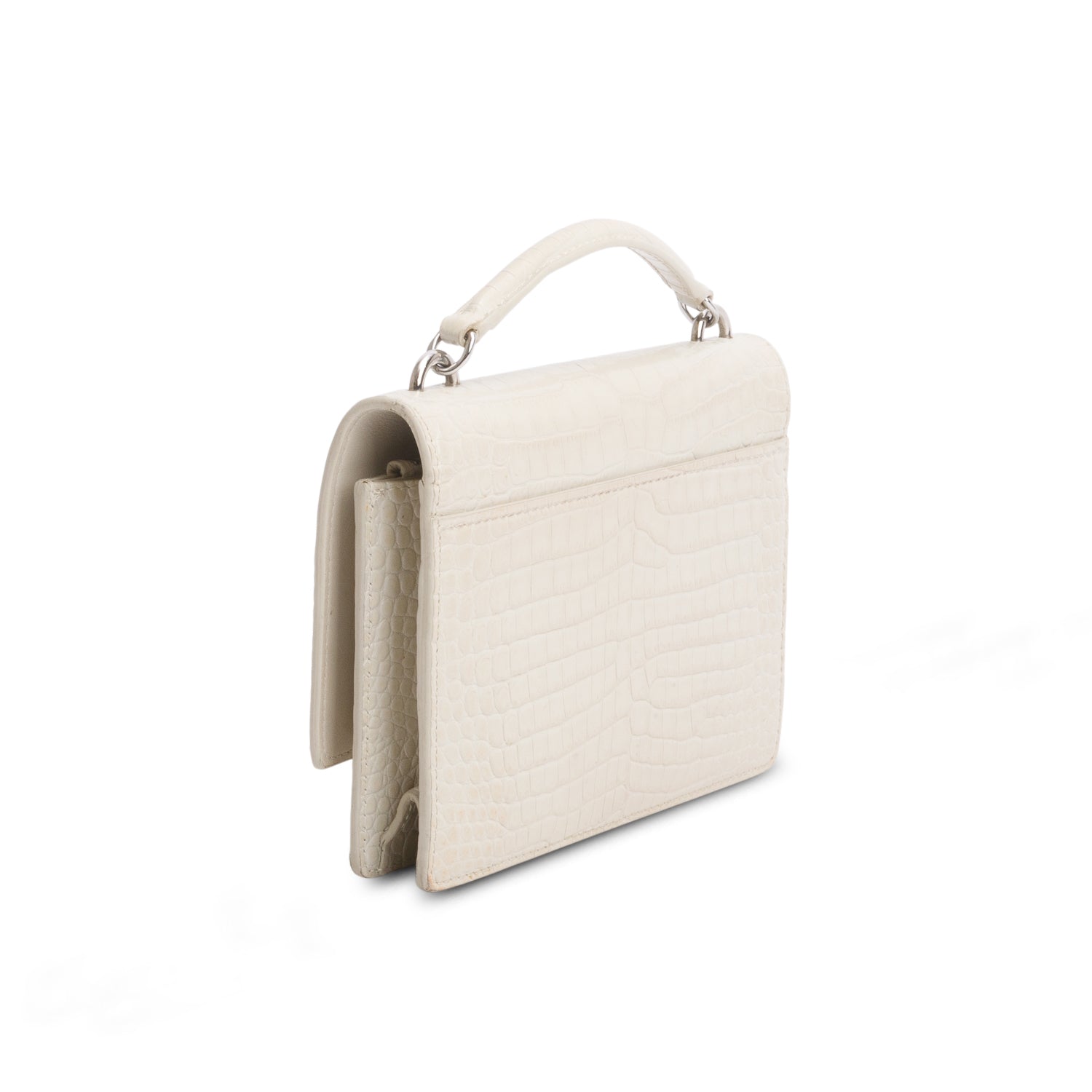 Saint Laurent Cream Crocodile Embossed Sunset Chain Wallet