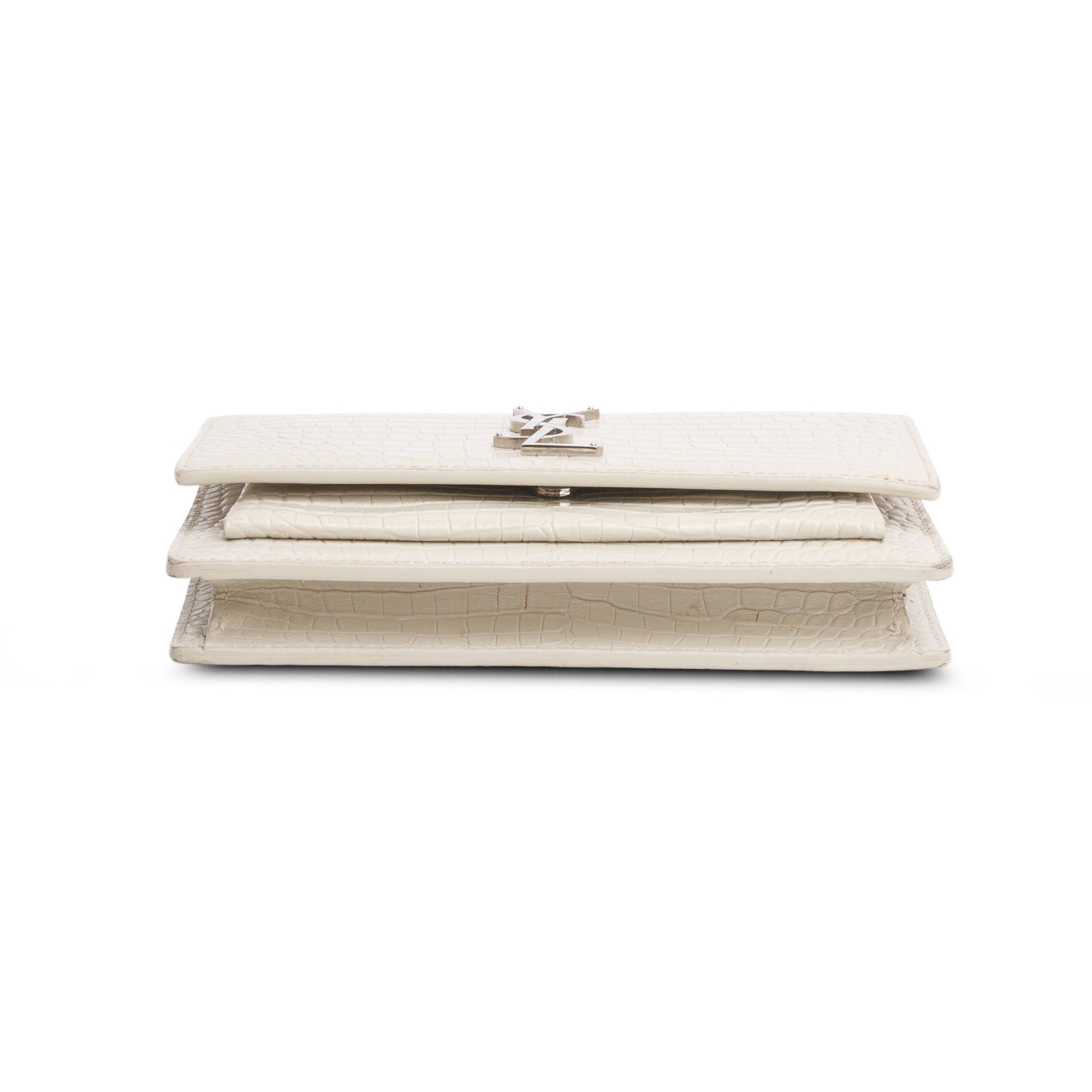 Saint Laurent Cream Crocodile Embossed Sunset Chain Wallet