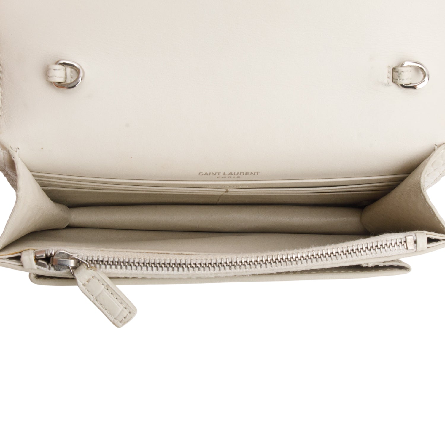 Saint Laurent Cream Crocodile Embossed Sunset Chain Wallet