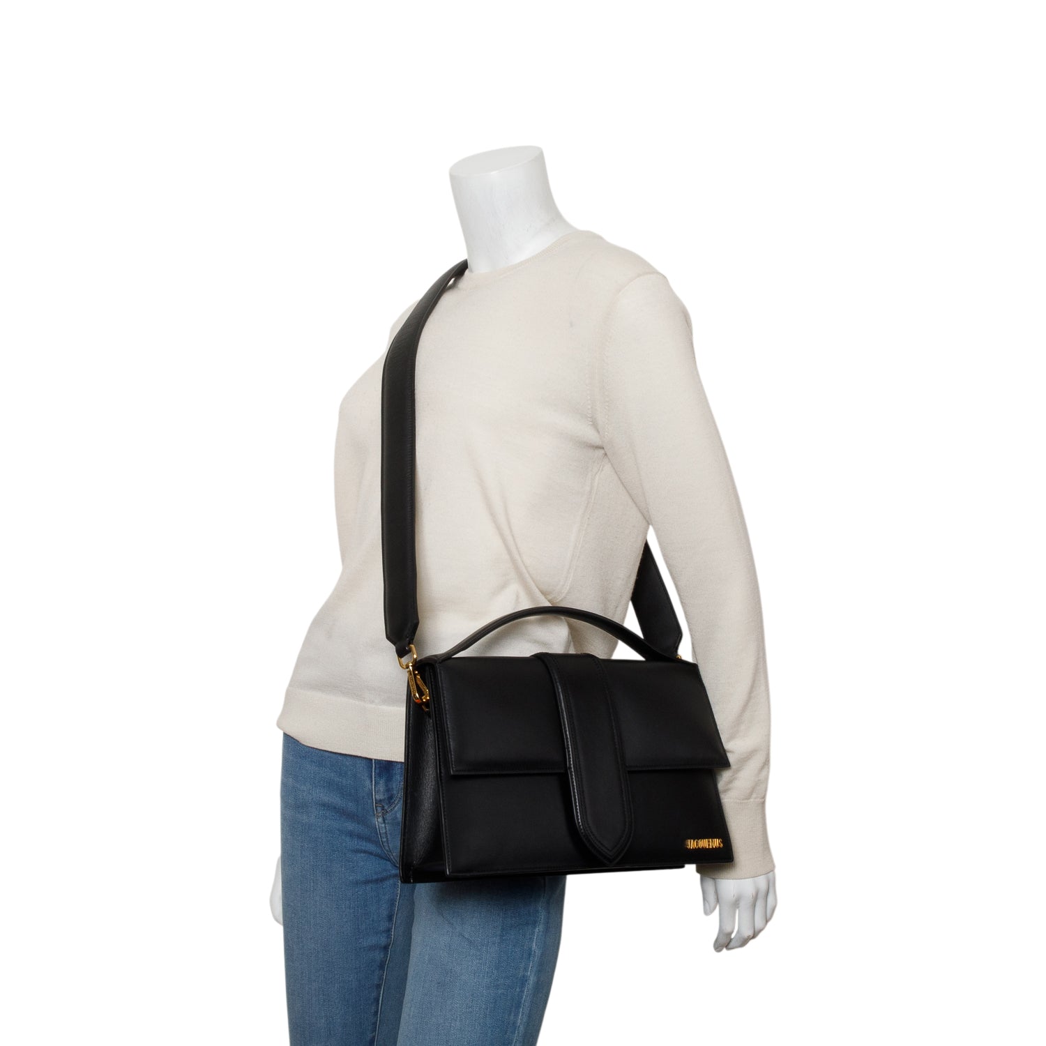 Jacquemus Black Leather Le Grand Bambino Bag w/ Strap
