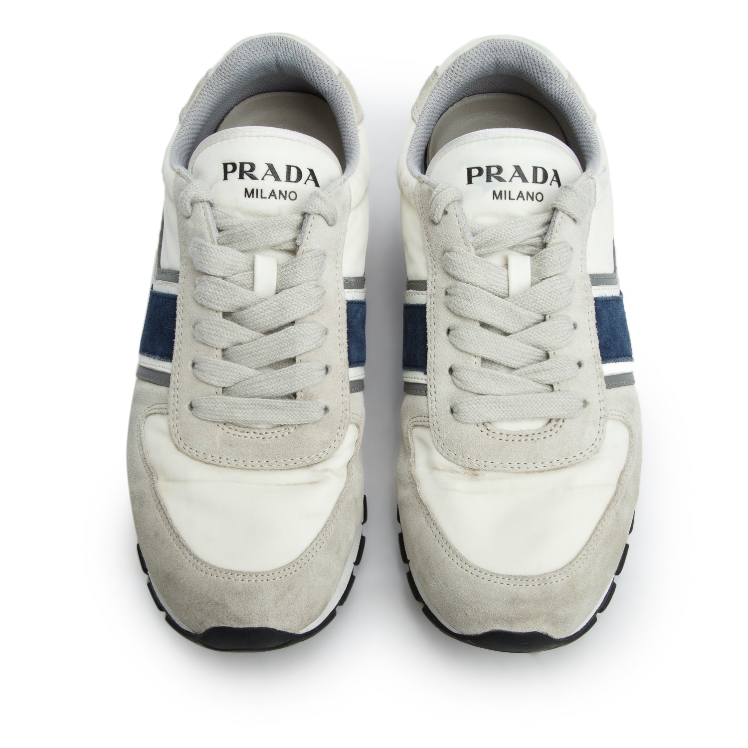 Prada Grey/Navy Suede Nylon Match Race Sneakers, Men's Size 7.5 w/ Box